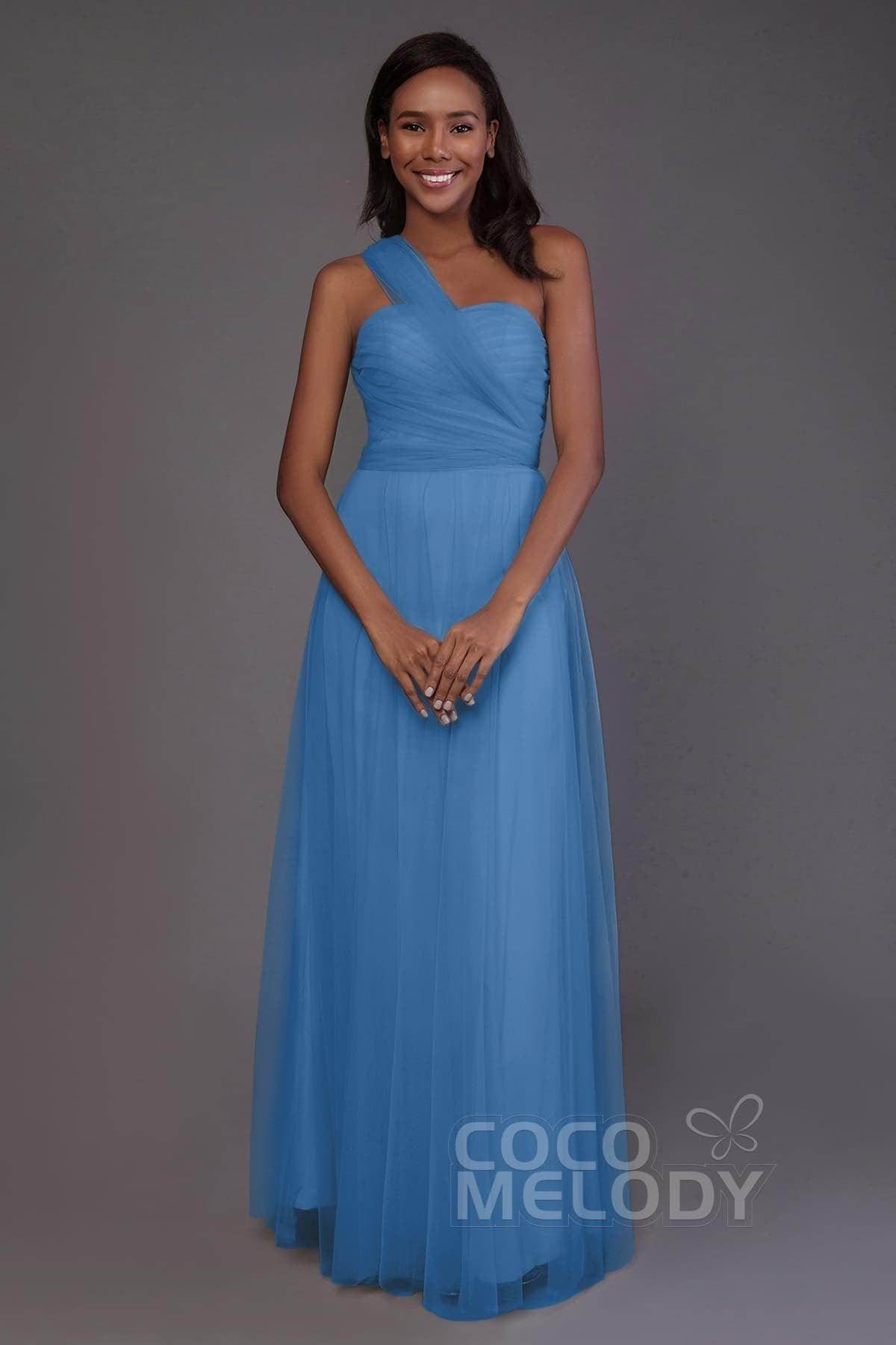 Sheath-Column Floor Length Tulle Bridesmaid Dress PR3502 - COCOMELODY