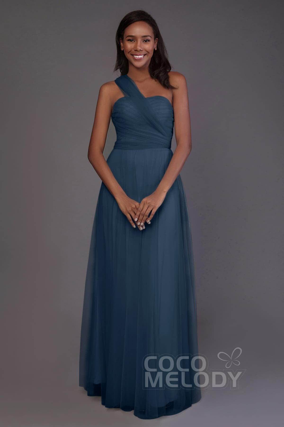 Sheath-Column Floor Length Tulle Bridesmaid Dress PR3502 - COCOMELODY