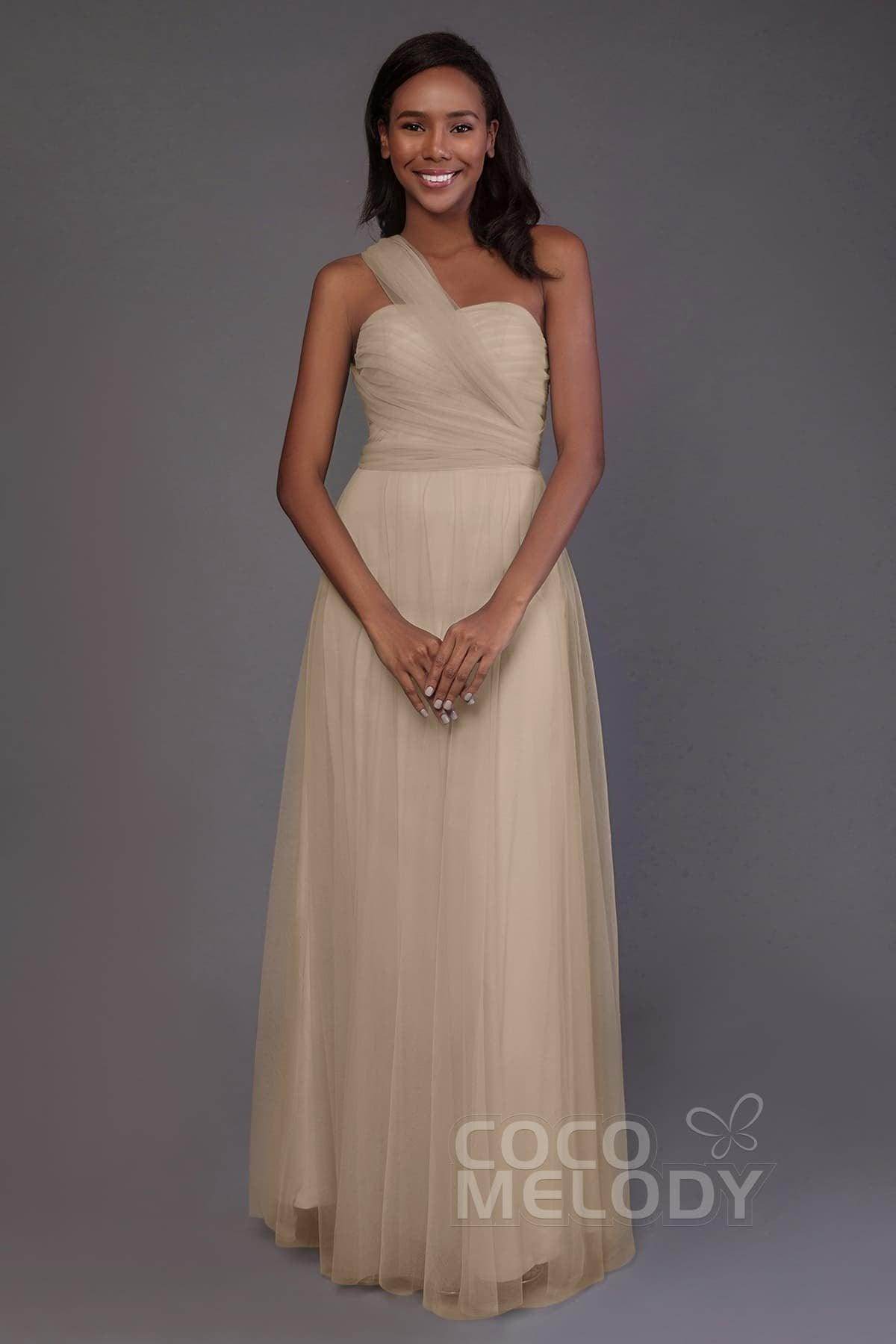 Sheath-Column Floor Length Tulle Bridesmaid Dress PR3502 - COCOMELODY