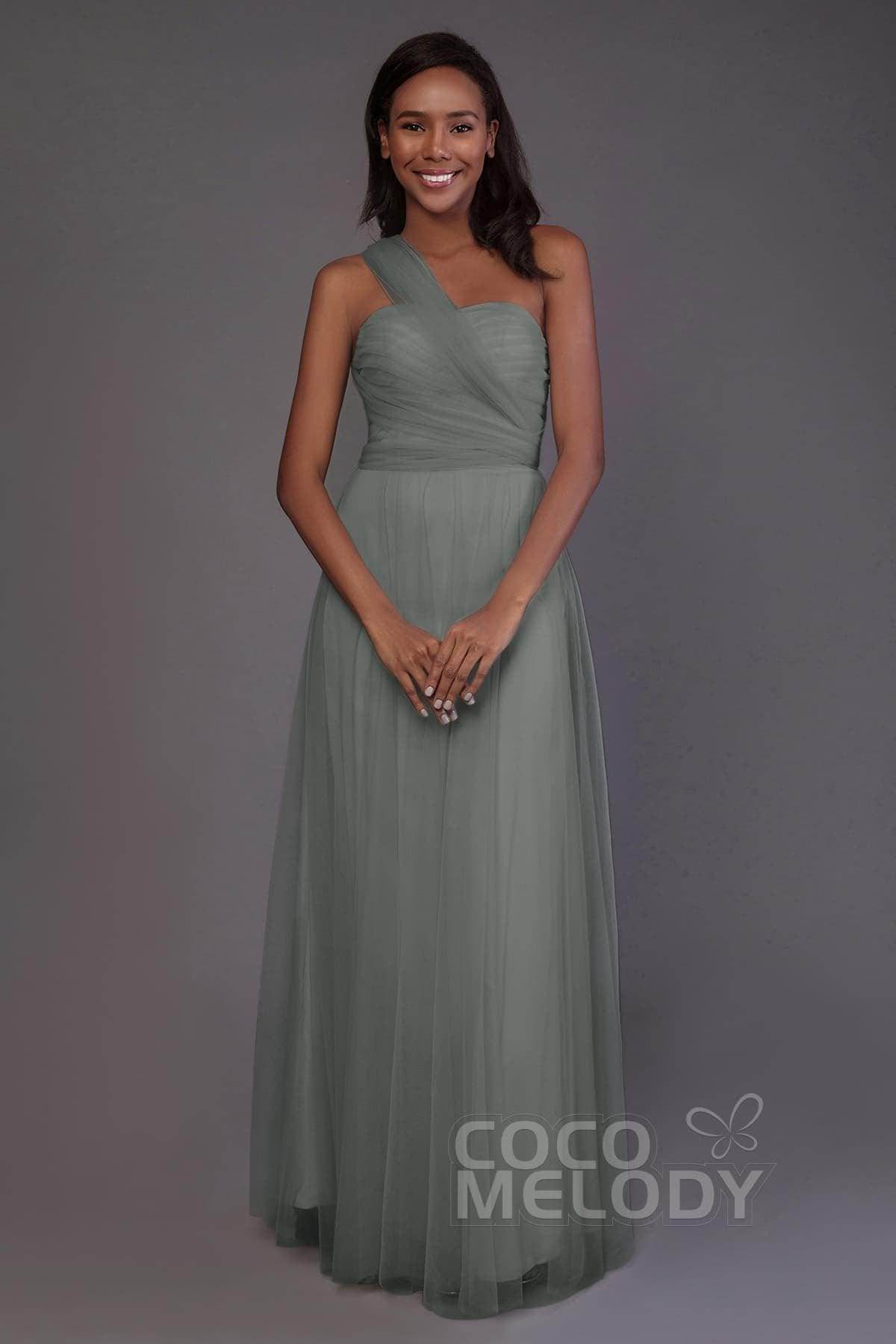 Sheath-Column Floor Length Tulle Bridesmaid Dress PR3502 - COCOMELODY
