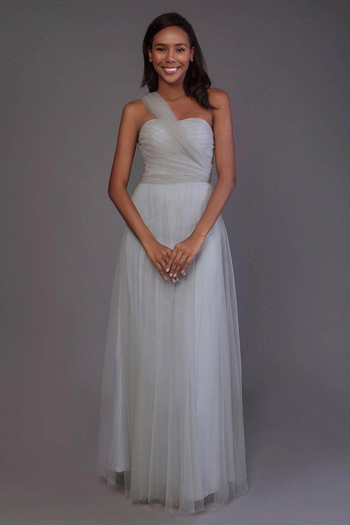 Sheath-Column Floor Length Tulle Bridesmaid Dress PR3502 - COCOMELODY
