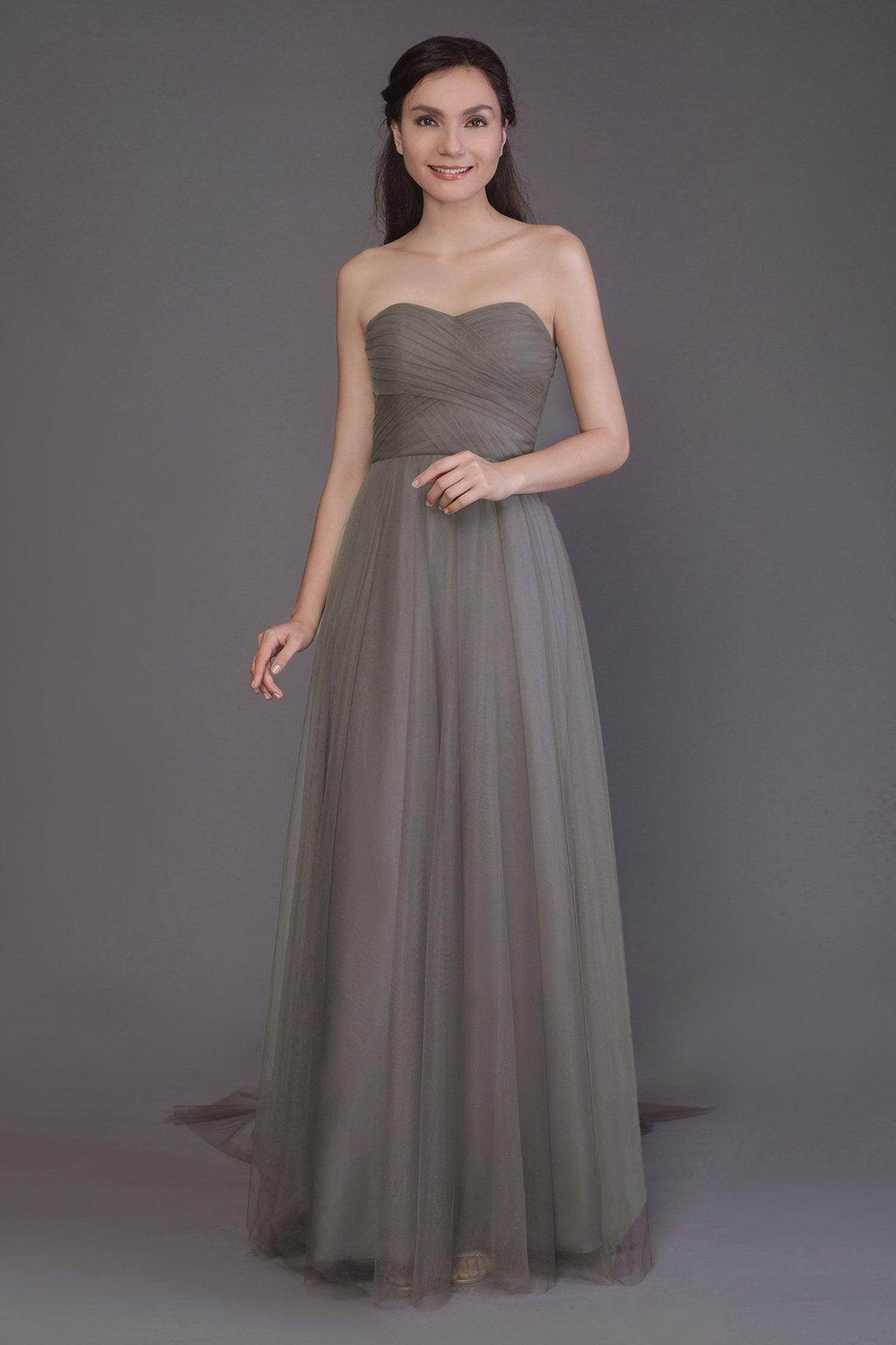 Sheath-Column Floor Length Tulle Bridesmaid Dress PR3502 - COCOMELODY