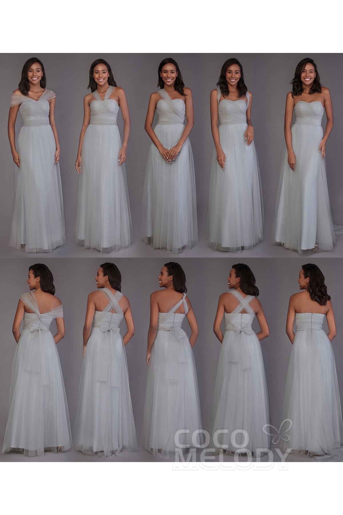 Sheath-Column Floor Length Tulle Bridesmaid Dress PR3502