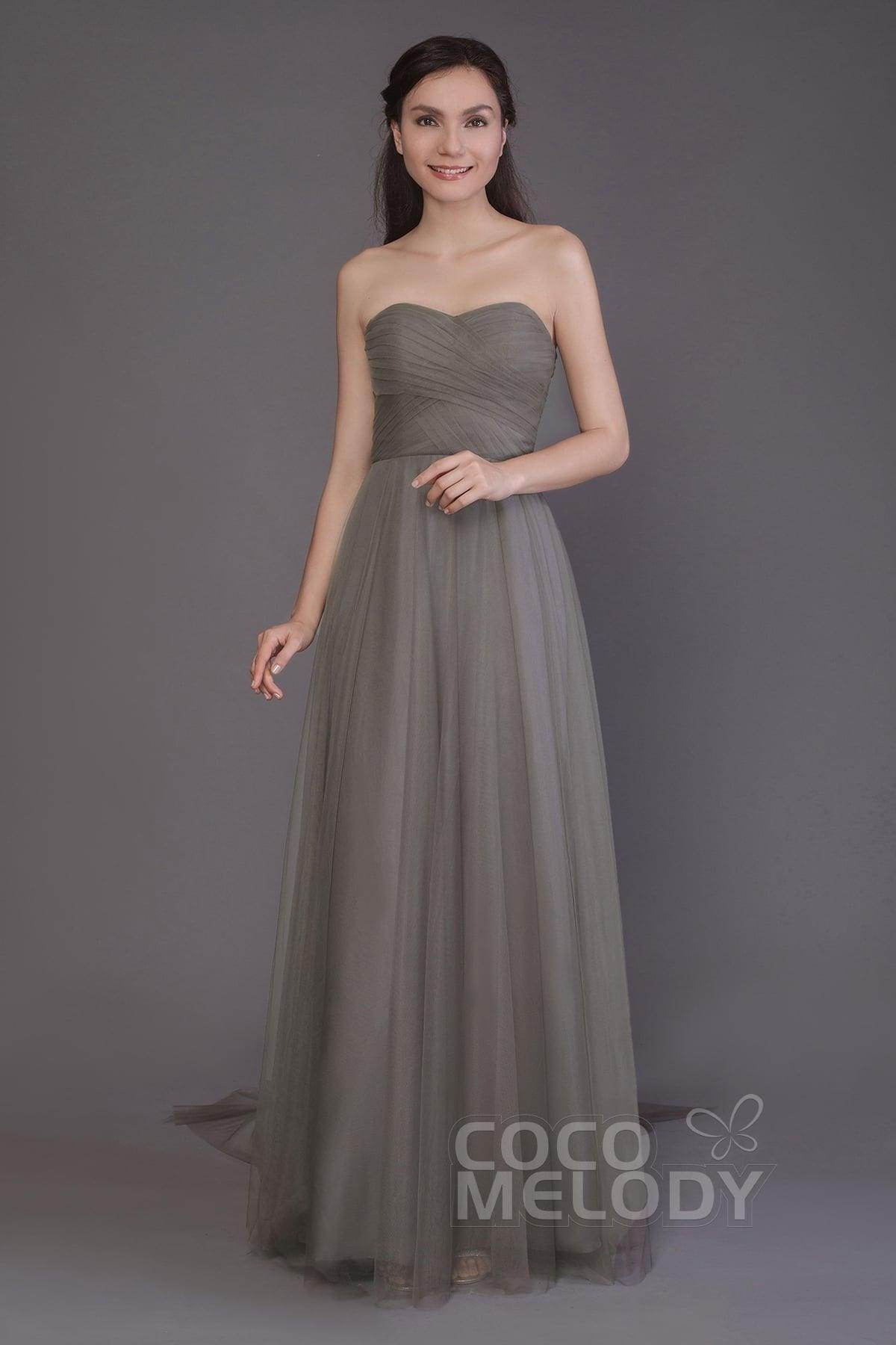 Sheath-Column Floor Length Tulle Bridesmaid Dress PR3502 - COCOMELODY