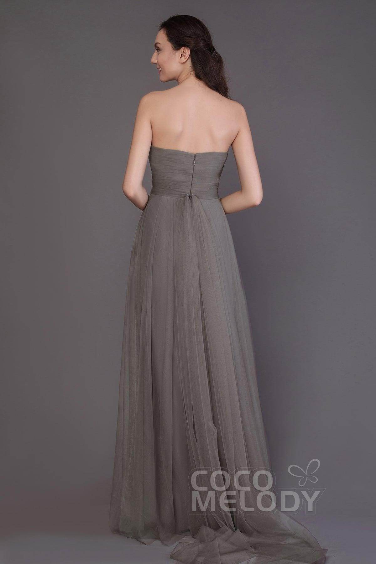 Sheath-Column Floor Length Tulle Bridesmaid Dress PR3502 - COCOMELODY