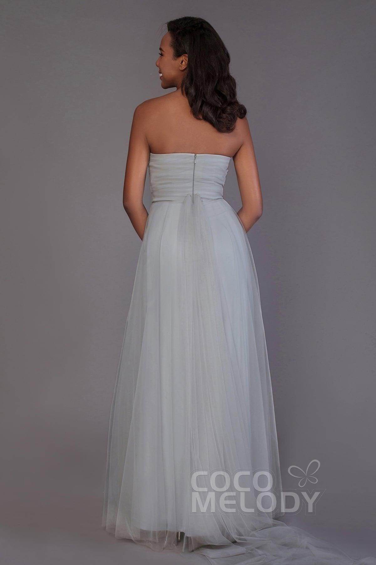Sheath-Column Floor Length Tulle Bridesmaid Dress PR3502 - COCOMELODY