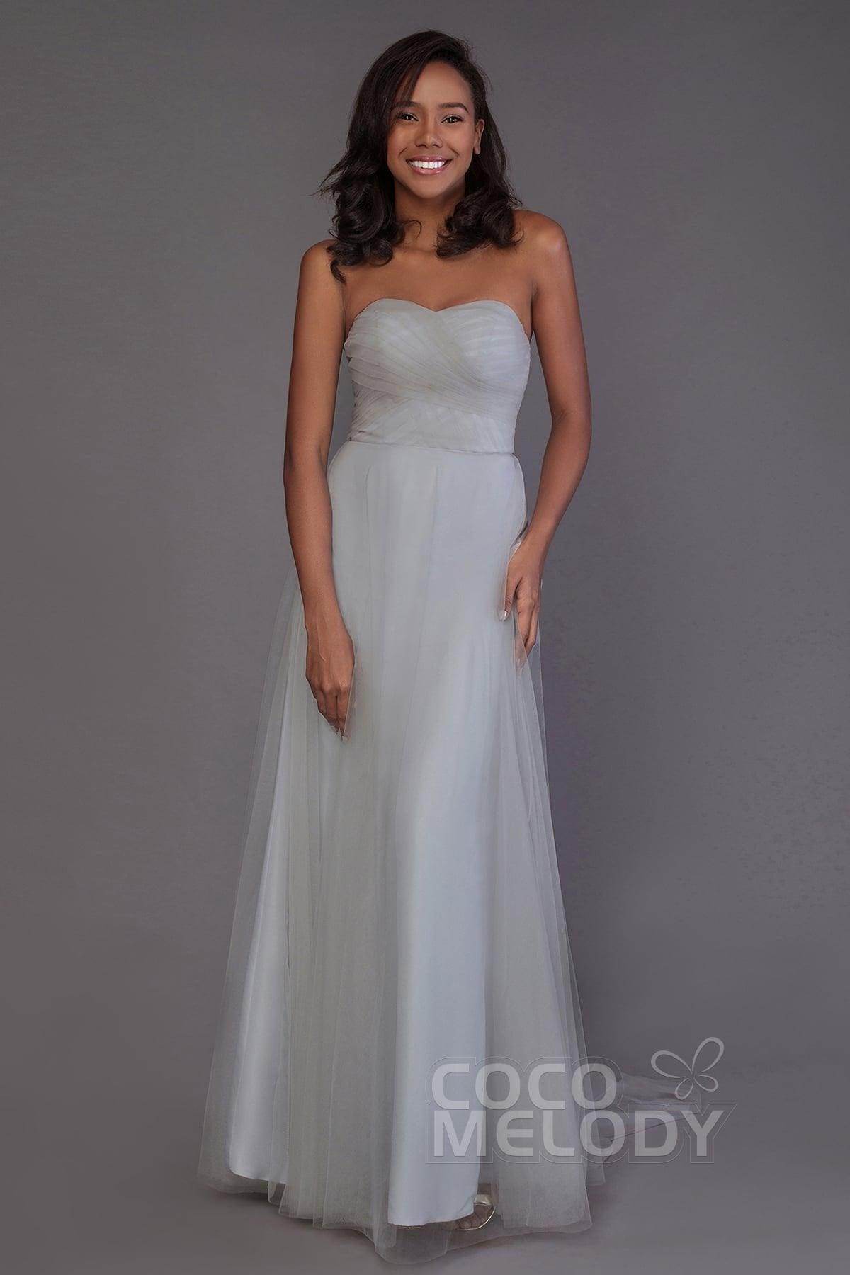 Sheath-Column Floor Length Tulle Bridesmaid Dress PR3502 - COCOMELODY