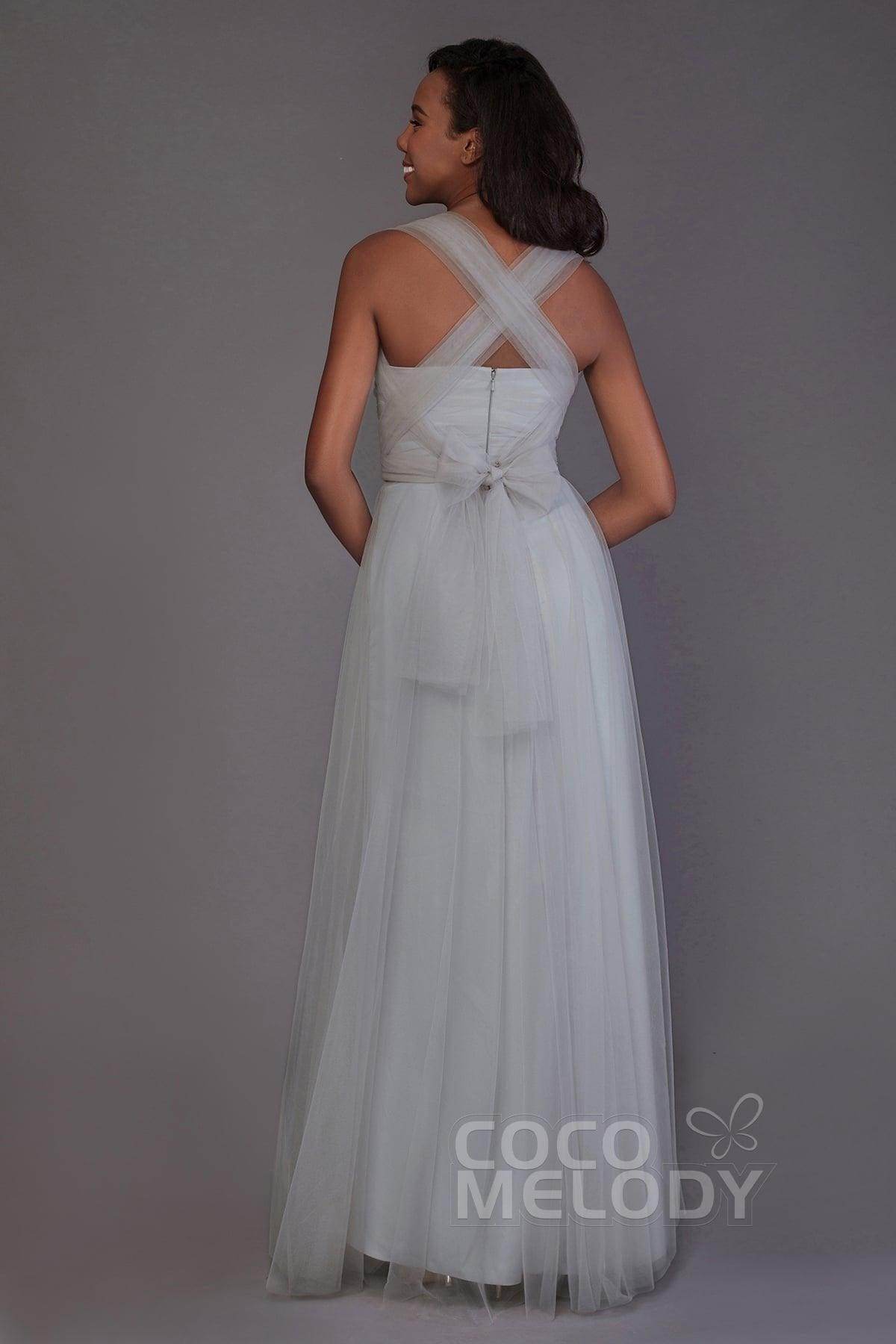 Sheath-Column Floor Length Tulle Bridesmaid Dress PR3502 - COCOMELODY