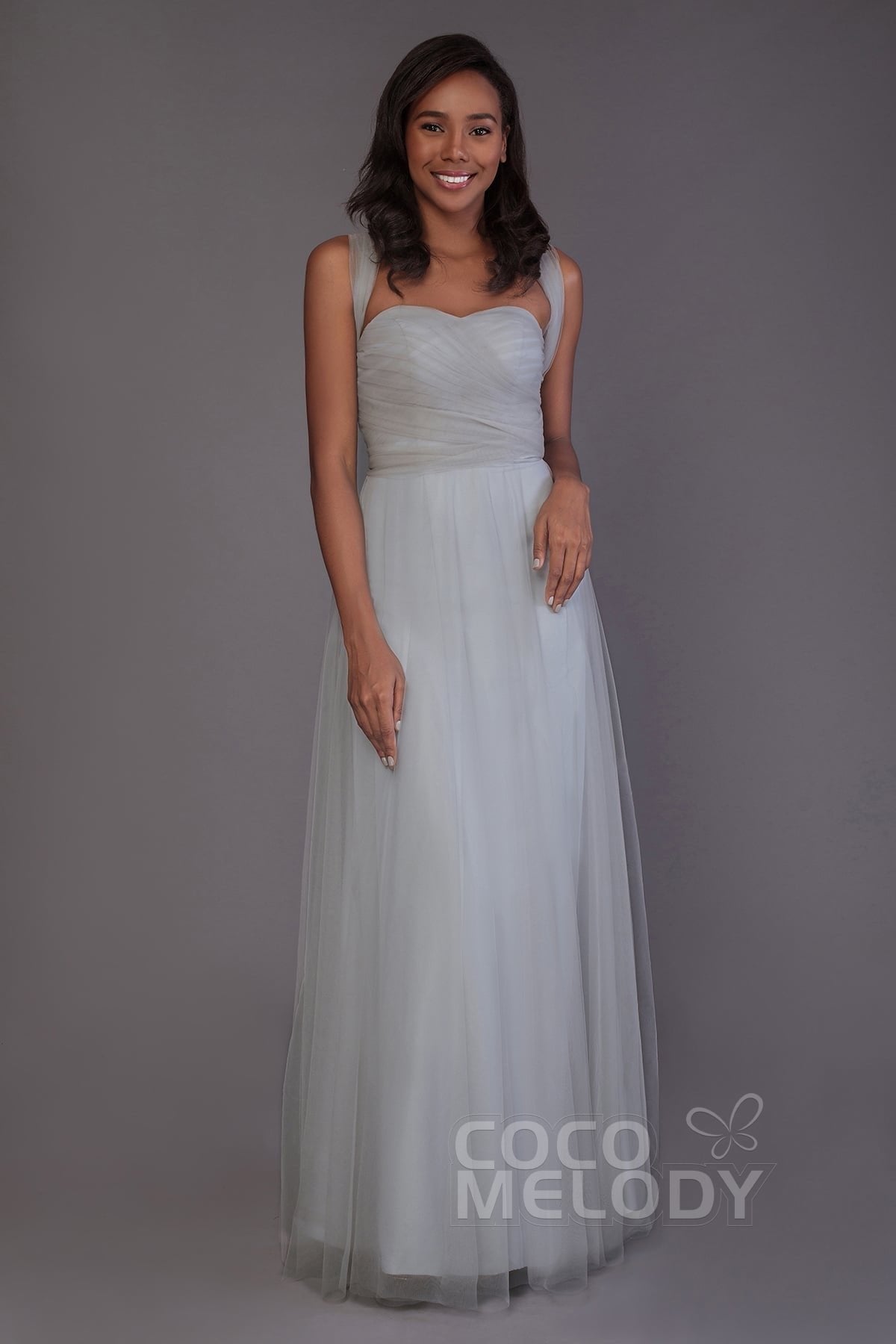 Sheath-Column Floor Length Tulle Bridesmaid Dress PR3502