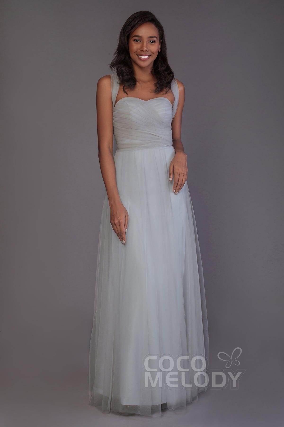 Sheath-Column Floor Length Tulle Bridesmaid Dress PR3502 - COCOMELODY