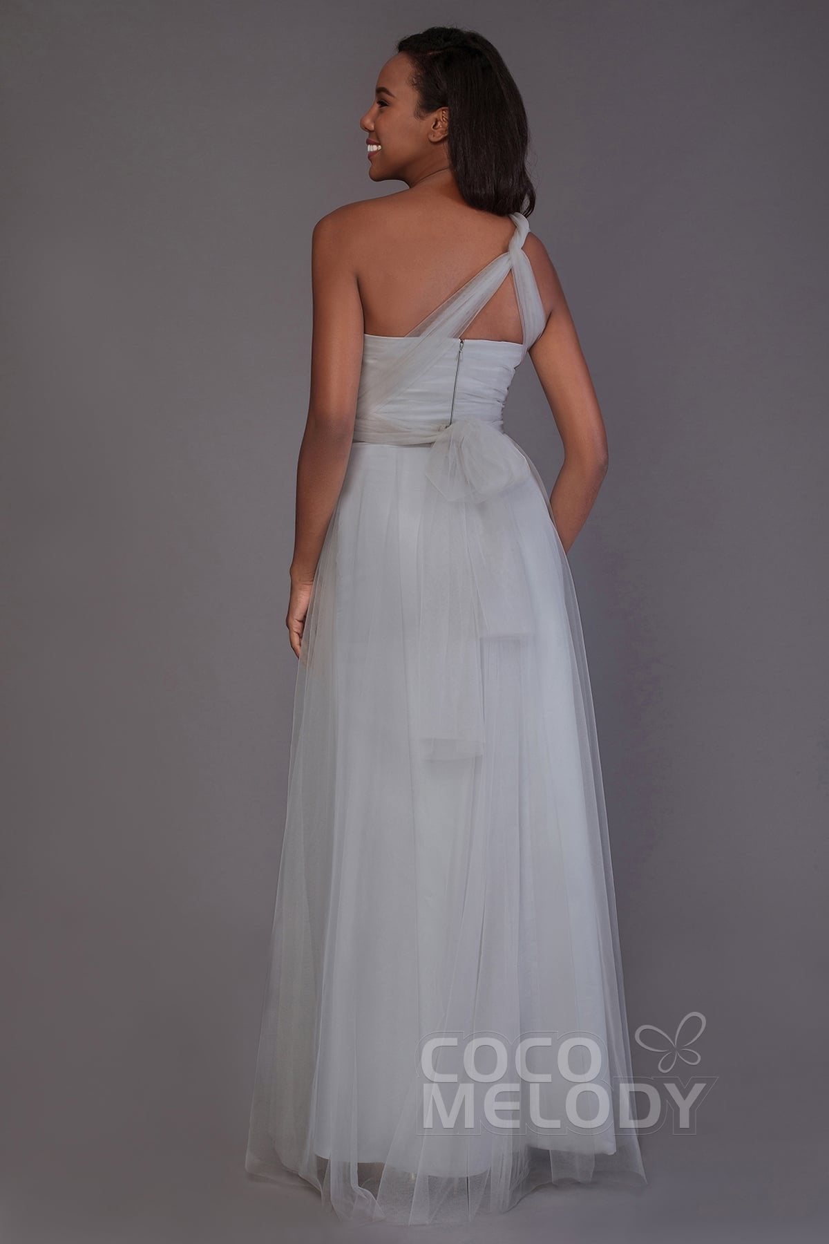 Sheath-Column Floor Length Tulle Bridesmaid Dress PR3502