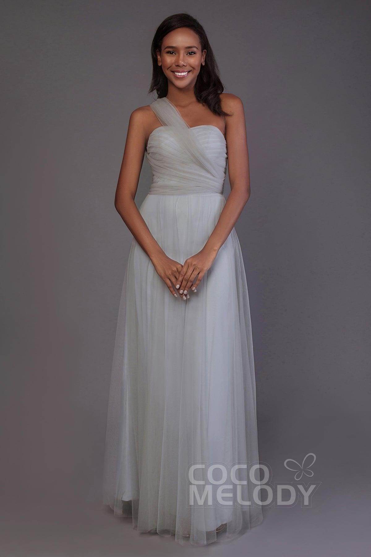 Sheath-Column Floor Length Tulle Bridesmaid Dress PR3502 - COCOMELODY