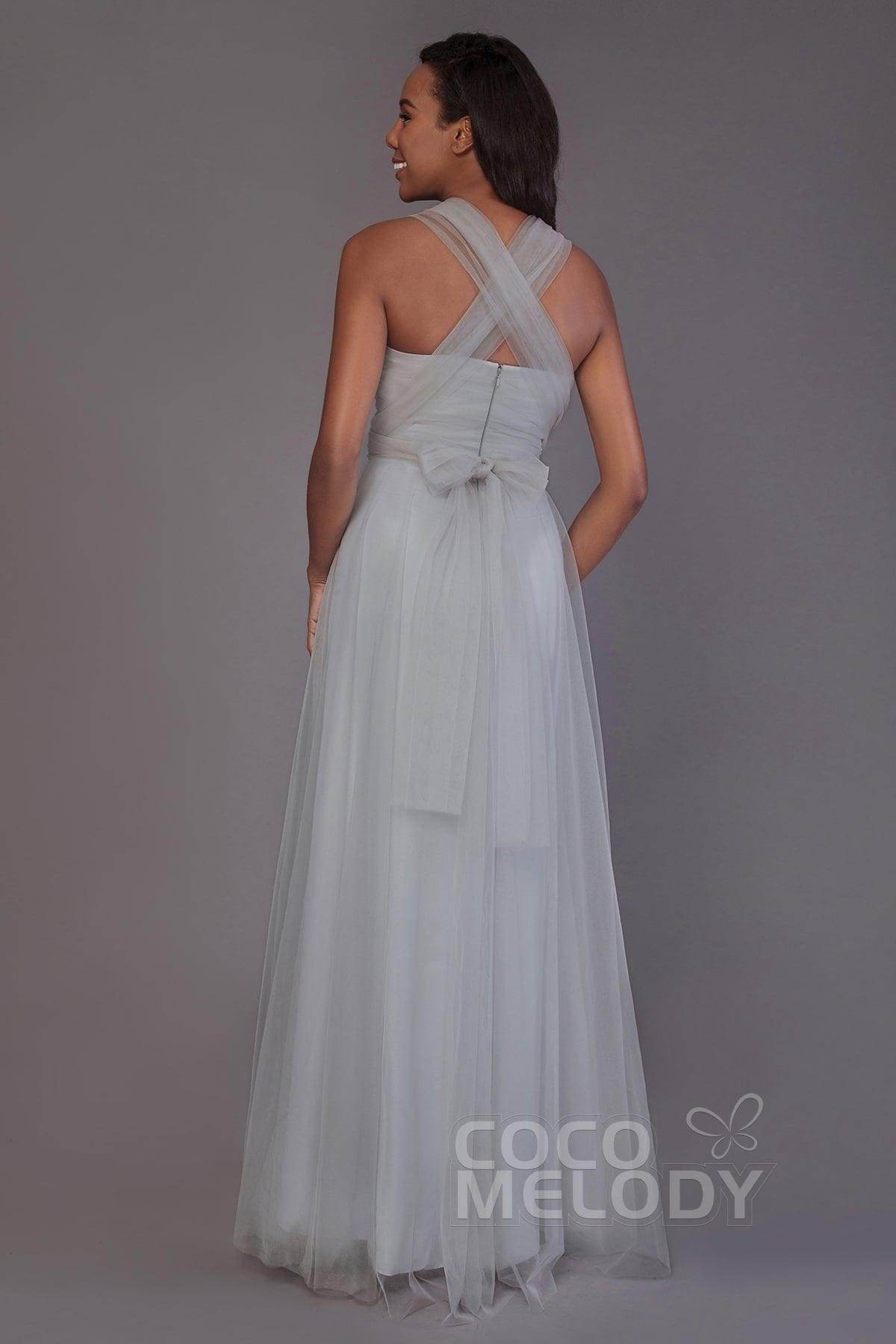 Sheath-Column Floor Length Tulle Bridesmaid Dress PR3502 - COCOMELODY