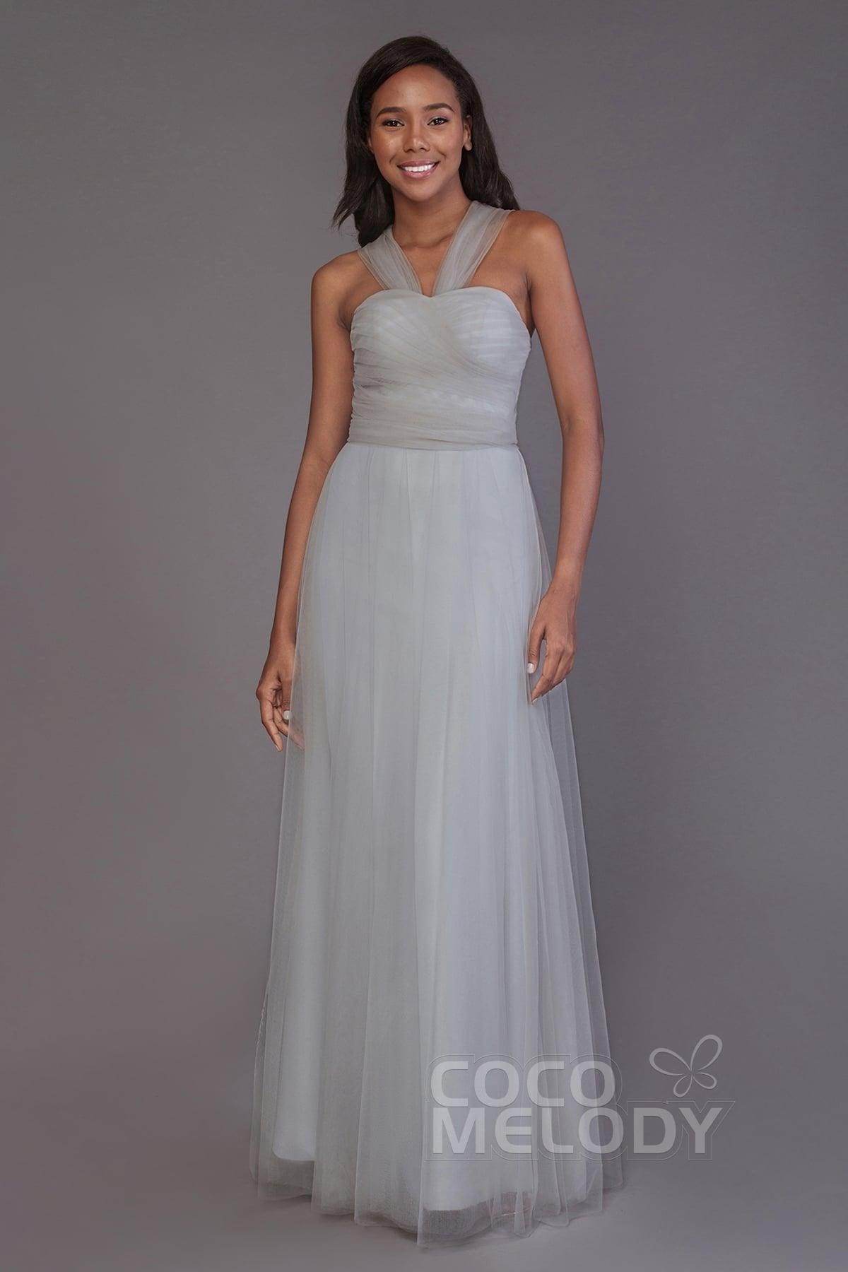 Sheath-Column Floor Length Tulle Bridesmaid Dress PR3502 - COCOMELODY