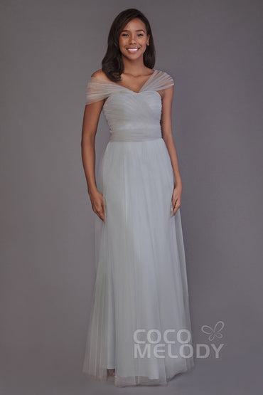 Sheath-Column Floor Length Tulle Bridesmaid Dress PR3502