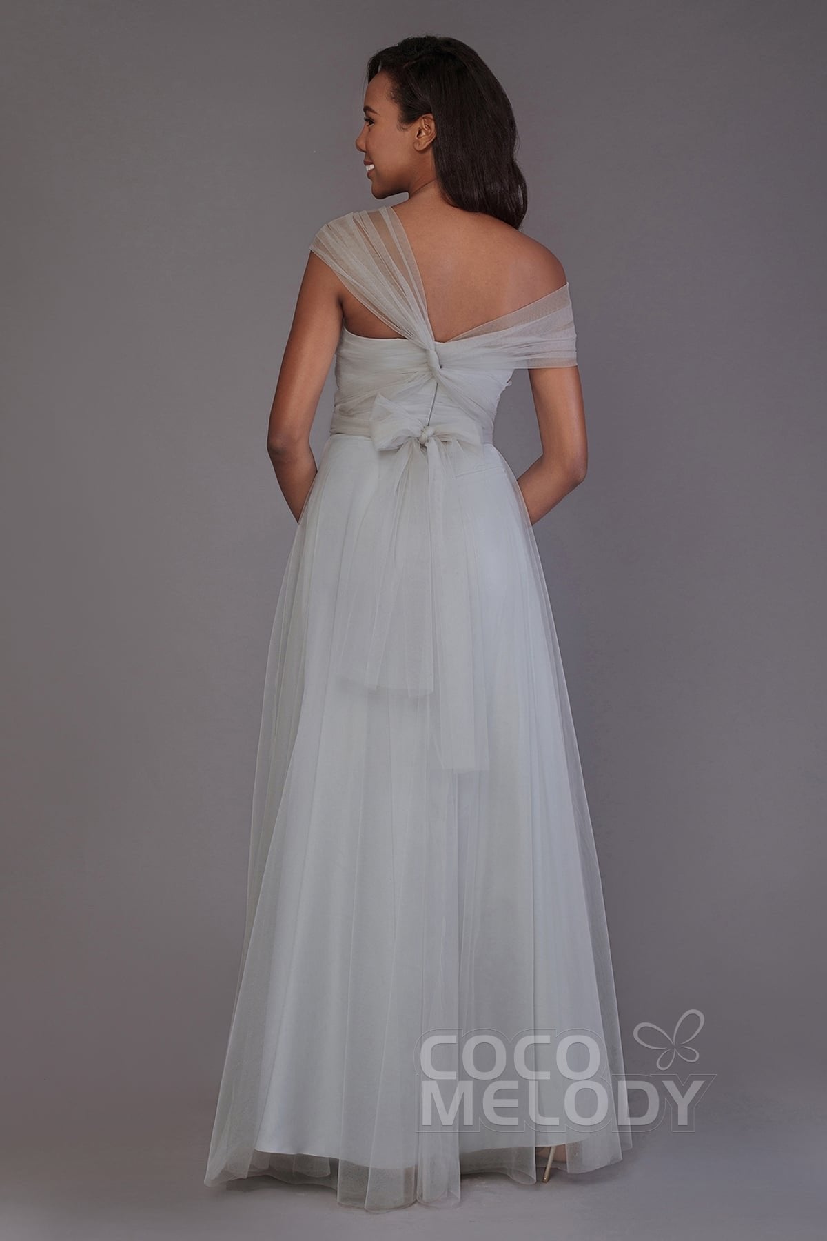 Sheath-Column Floor Length Tulle Bridesmaid Dress PR3502