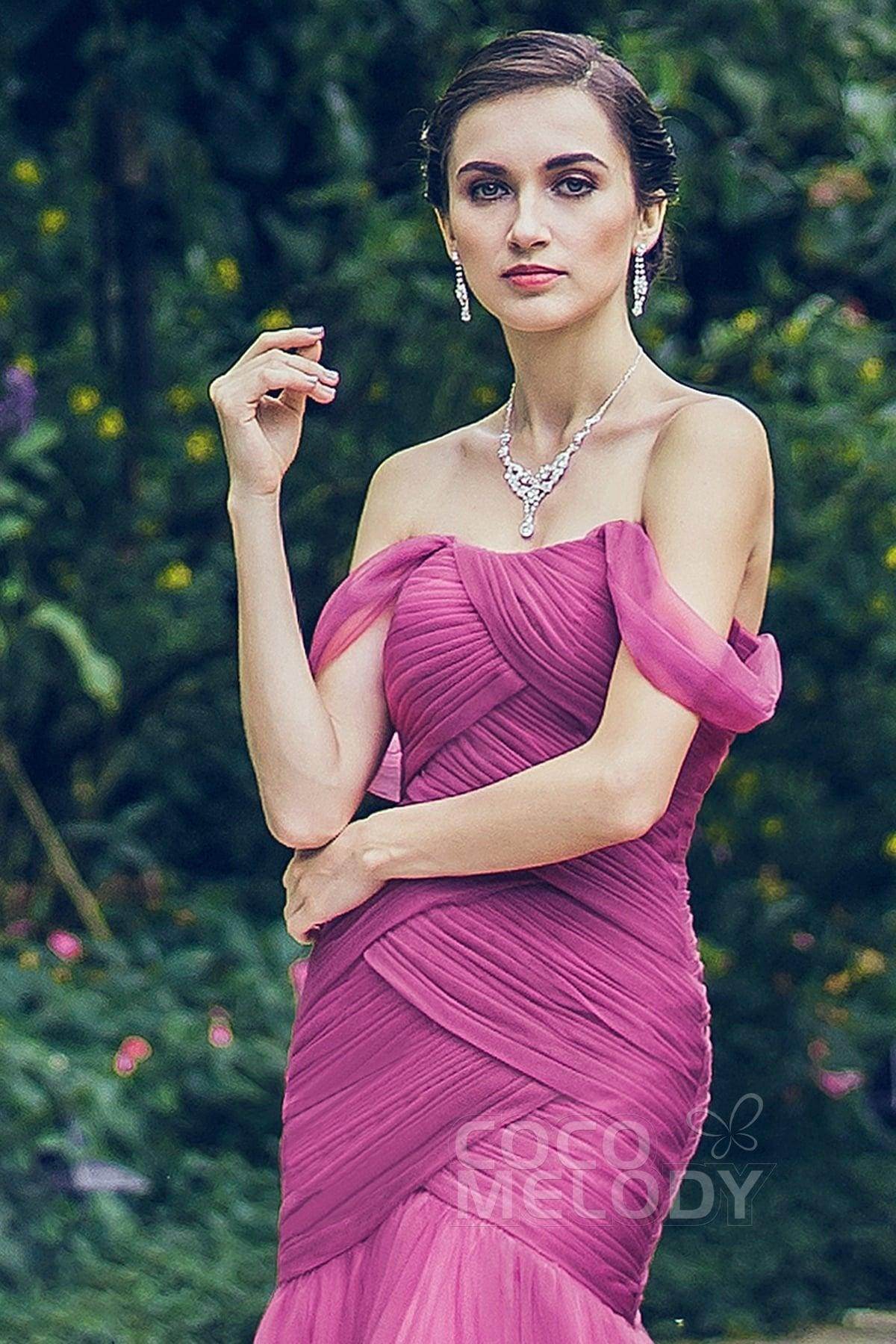 Trumpet-Mermaid Floor Length Tulle Bridesmaid Dress PR3504 - COCOMELODY
