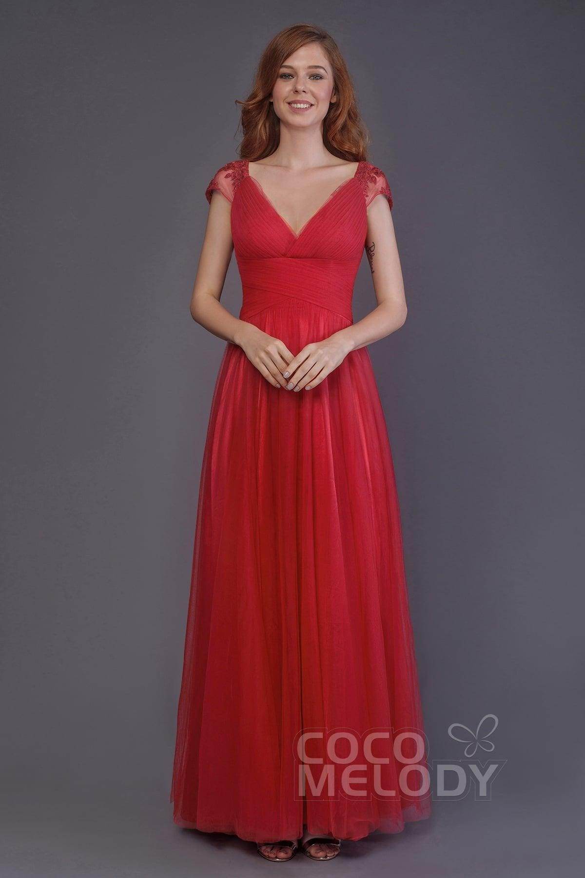 Sheath-Column Floor Length Tulle Bridesmaid Dress PR3510 - COCOMELODY