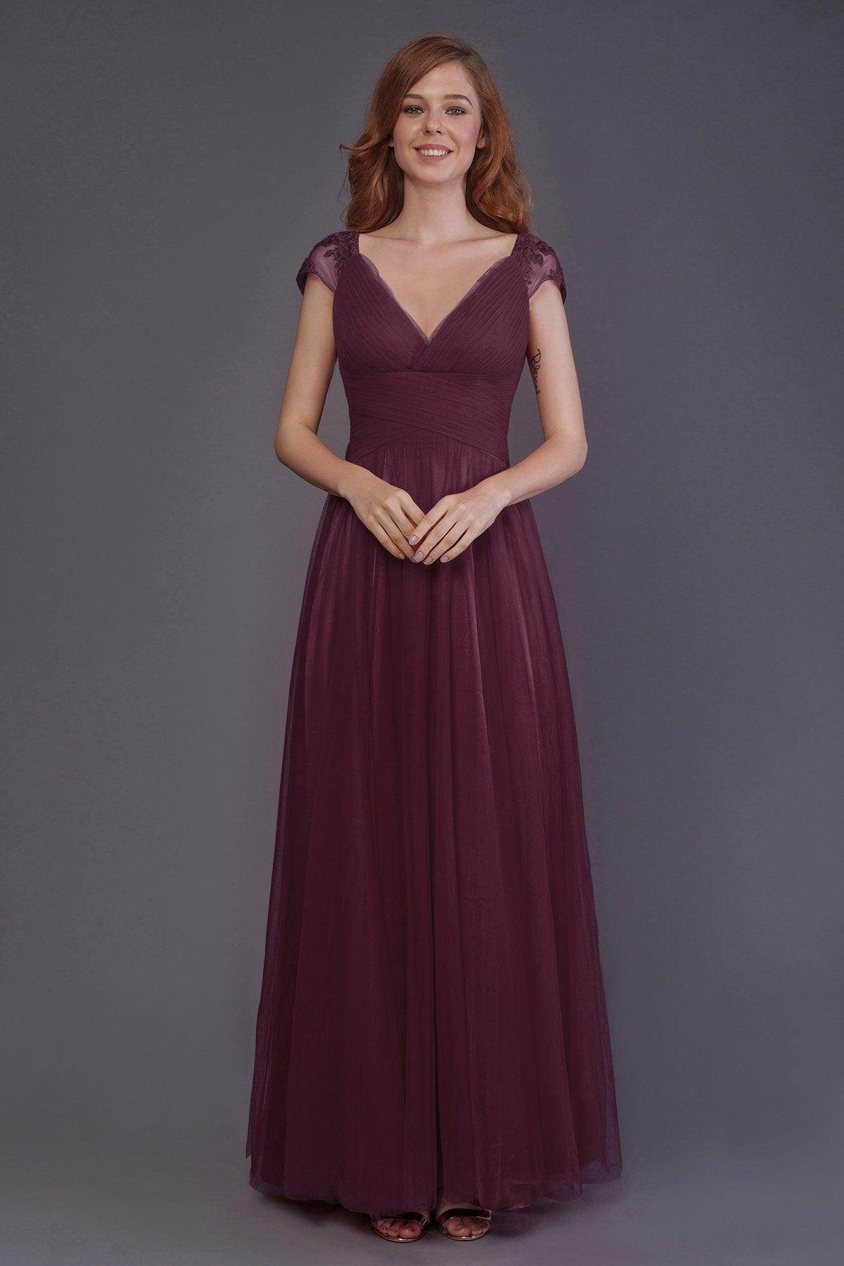 Sheath-Column Floor Length Tulle Bridesmaid Dress PR3510 - COCOMELODY