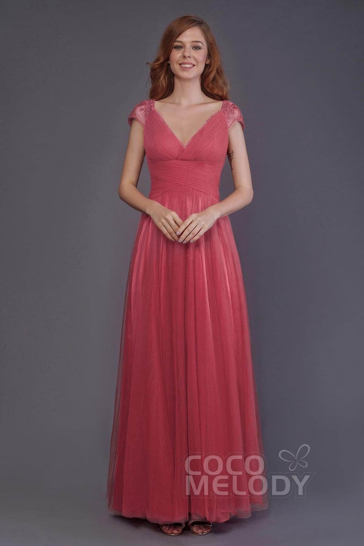 Sheath-Column Floor Length Tulle Bridesmaid Dress PR3510 - COCOMELODY