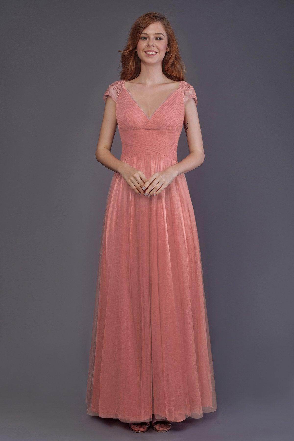 Sheath-Column Floor Length Tulle Bridesmaid Dress PR3510 - COCOMELODY