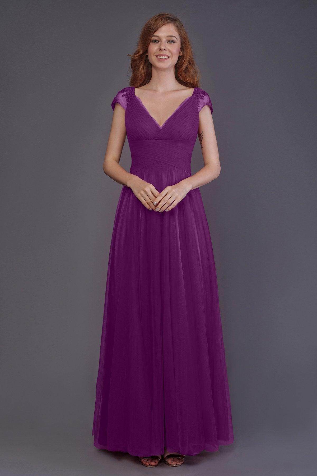 Sheath-Column Floor Length Tulle Bridesmaid Dress PR3510 - COCOMELODY