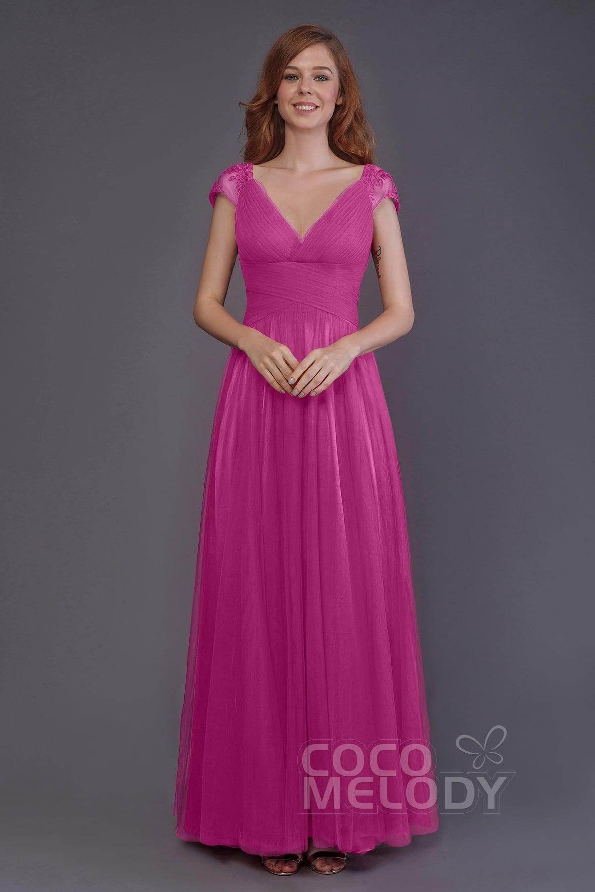 Sheath-Column Floor Length Tulle Bridesmaid Dress PR3510 - COCOMELODY