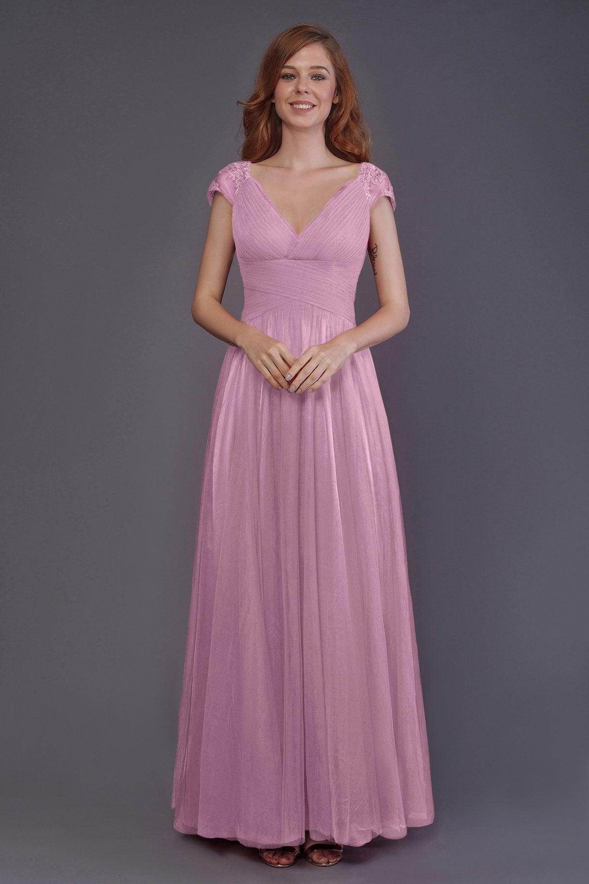 Sheath-Column Floor Length Tulle Bridesmaid Dress PR3510 - COCOMELODY