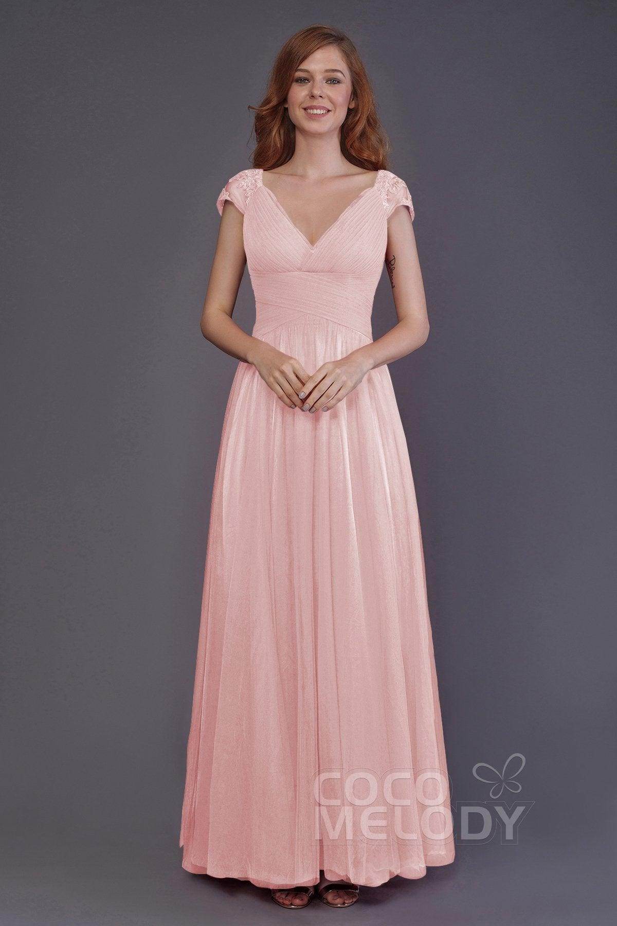 Sheath-Column Floor Length Tulle Bridesmaid Dress PR3510 - COCOMELODY