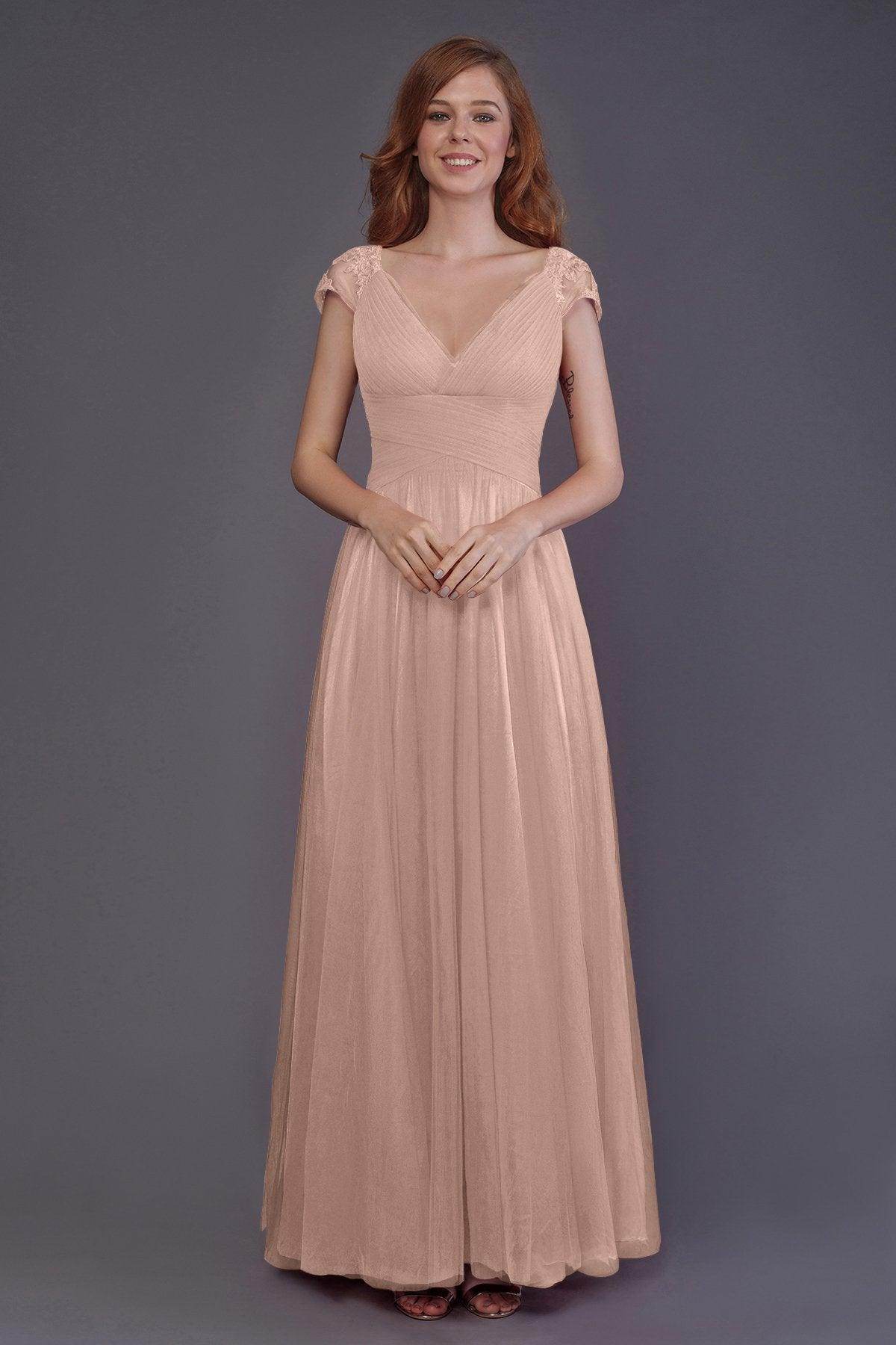 Sheath-Column Floor Length Tulle Bridesmaid Dress PR3510 - COCOMELODY