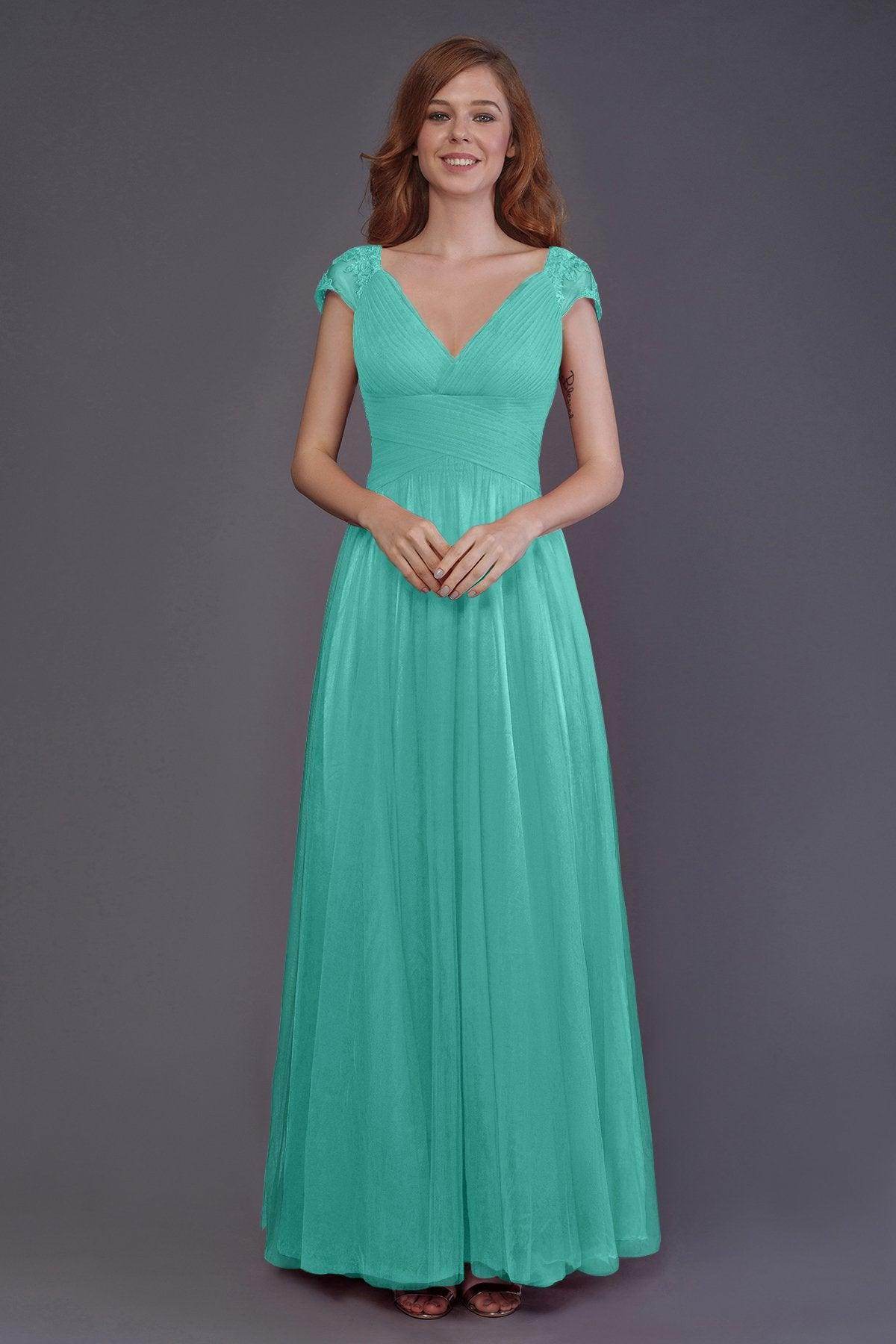 Sheath-Column Floor Length Tulle Bridesmaid Dress PR3510 - COCOMELODY