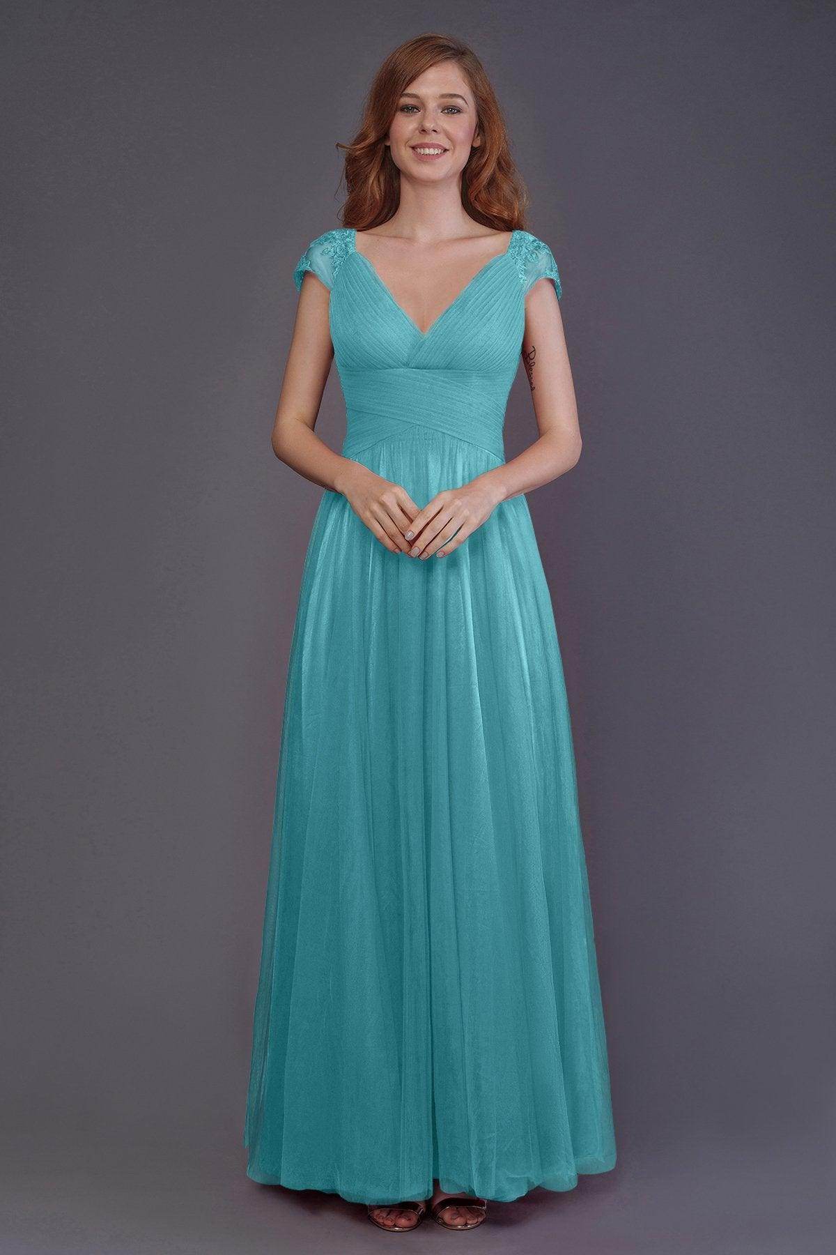 Sheath-Column Floor Length Tulle Bridesmaid Dress PR3510 - COCOMELODY
