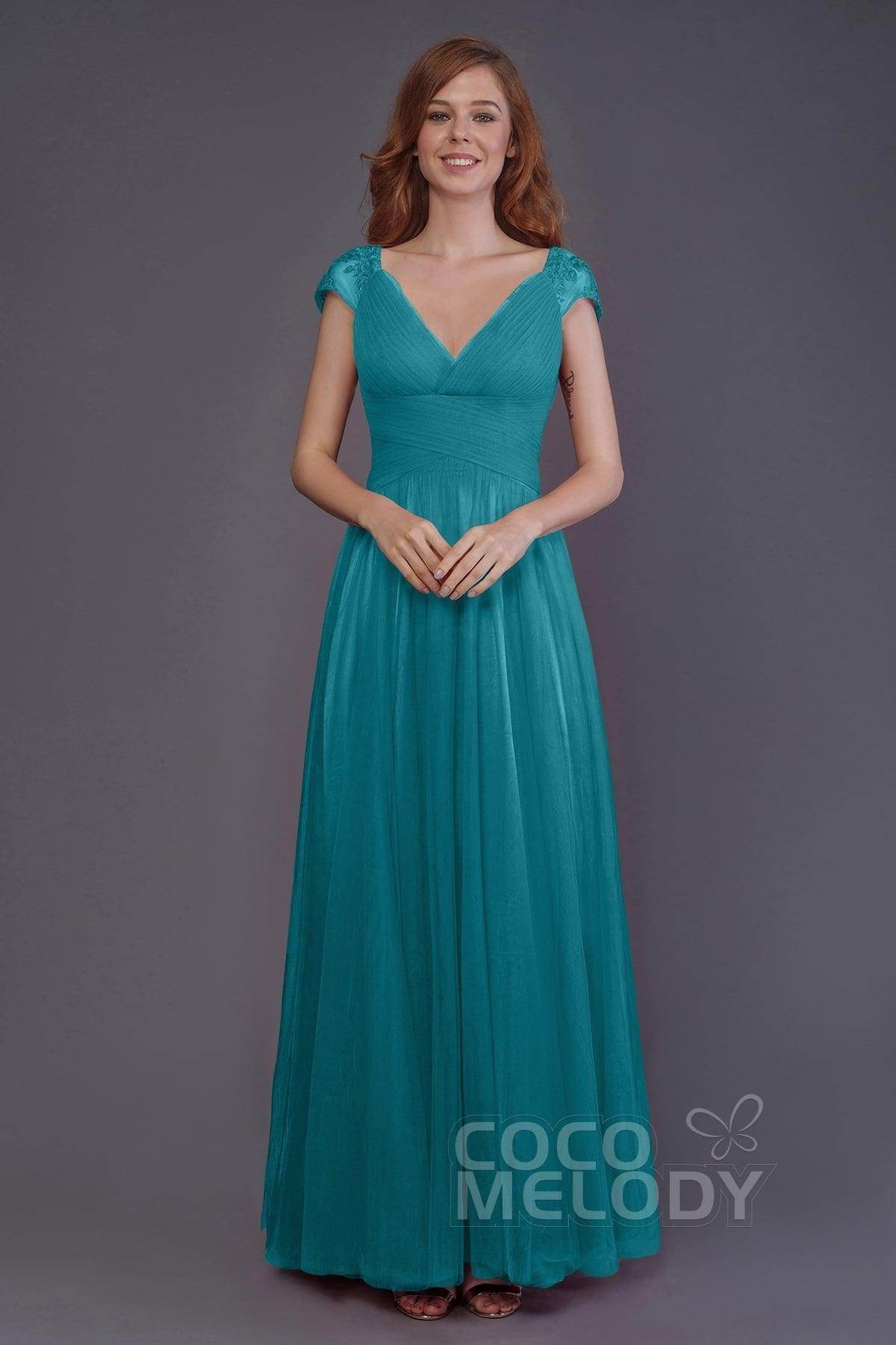 Sheath-Column Floor Length Tulle Bridesmaid Dress PR3510 - COCOMELODY