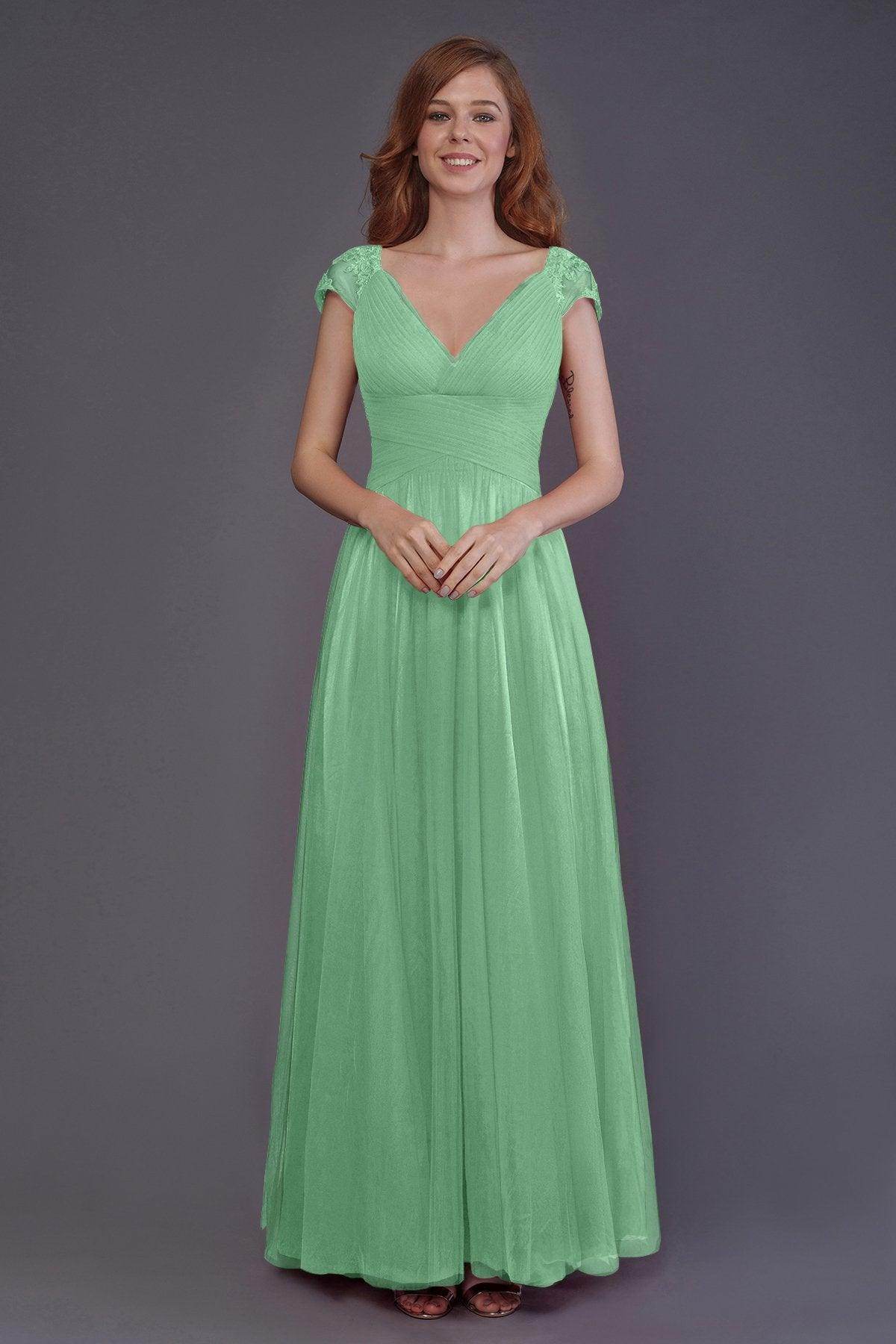 Sheath-Column Floor Length Tulle Bridesmaid Dress PR3510 - COCOMELODY