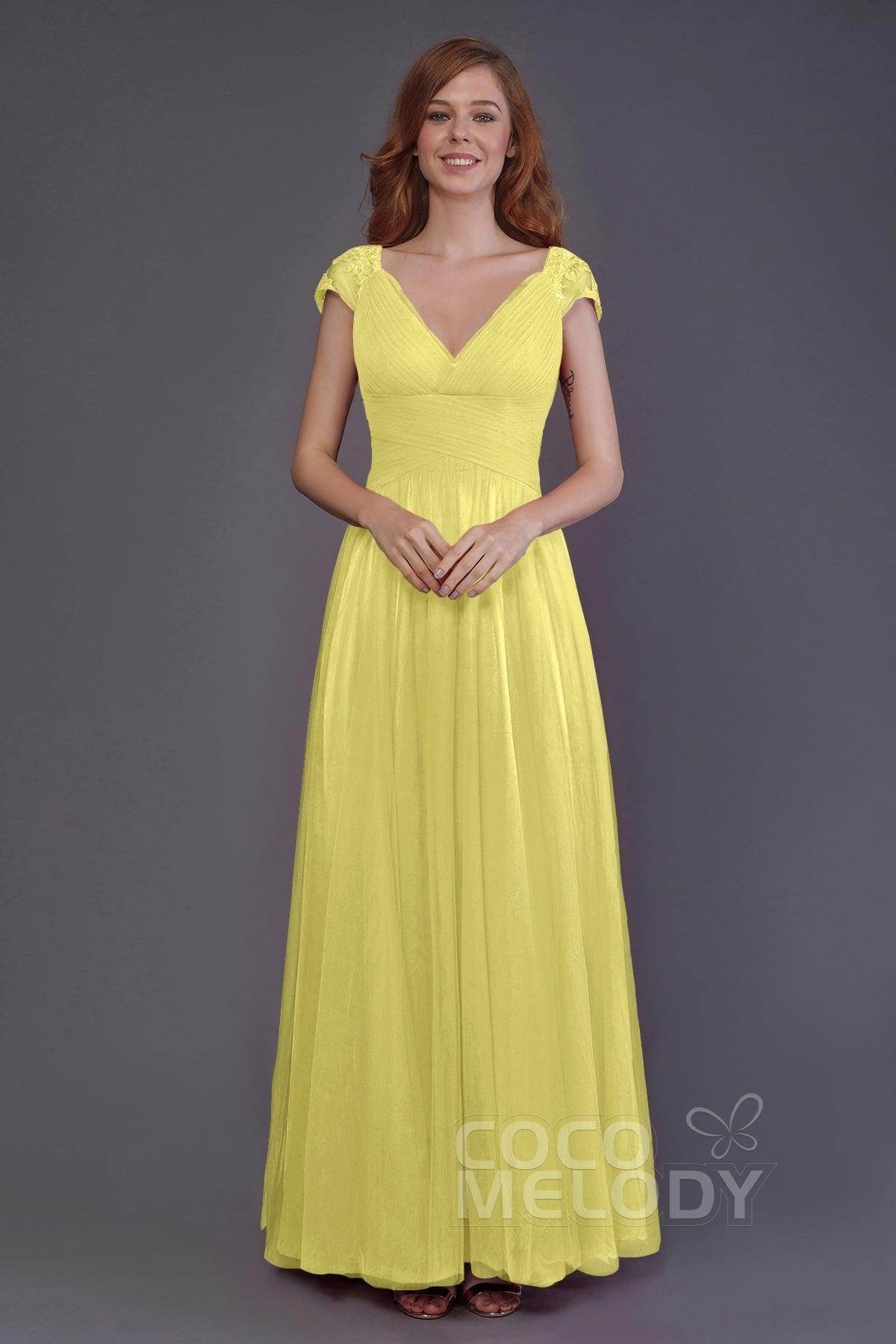 Sheath-Column Floor Length Tulle Bridesmaid Dress PR3510 - COCOMELODY