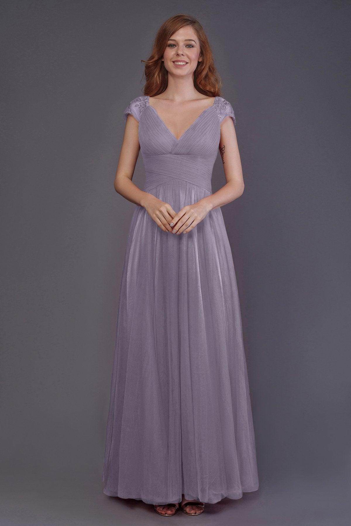 Sheath-Column Floor Length Tulle Bridesmaid Dress PR3510 - COCOMELODY