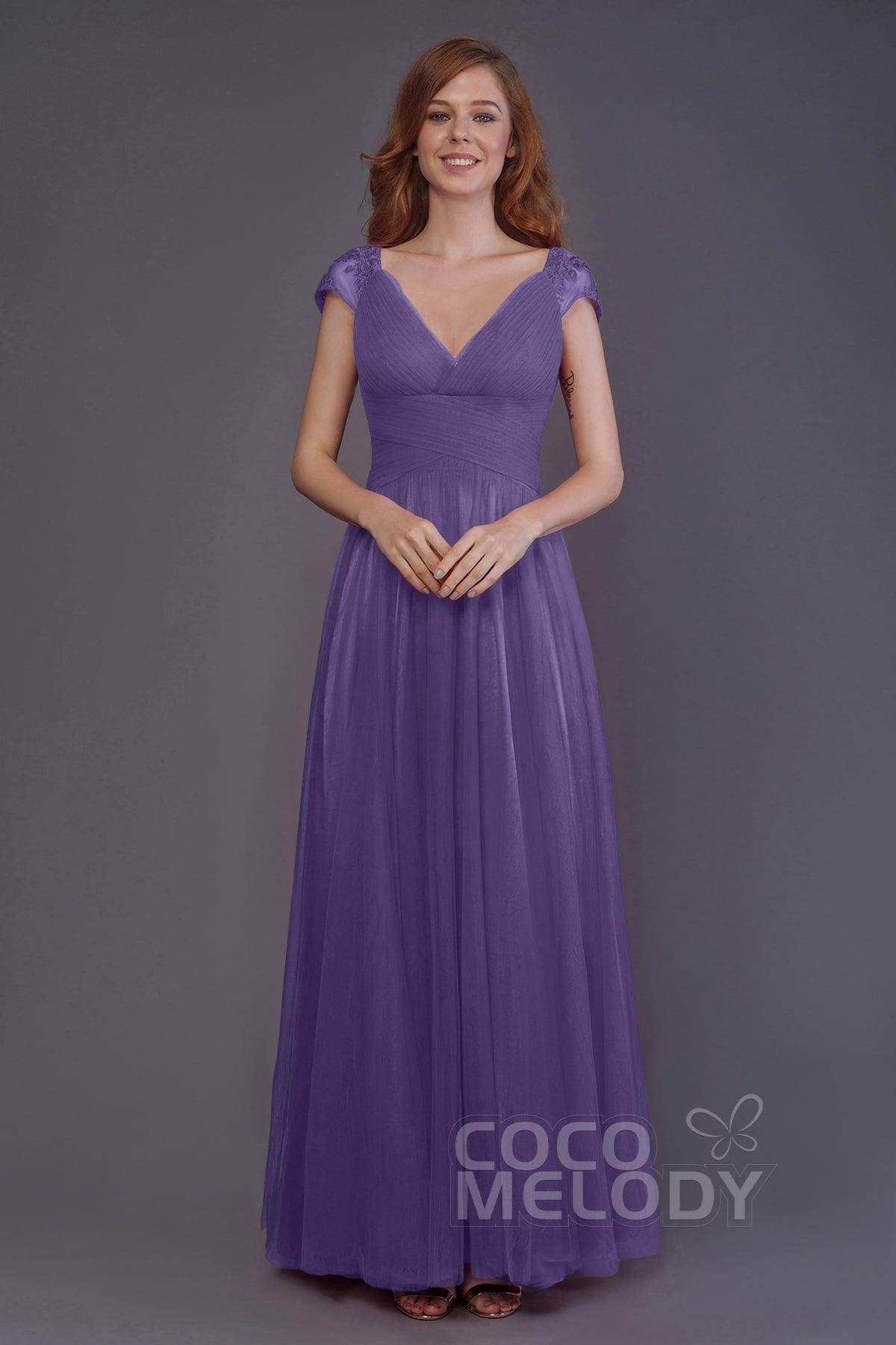 Sheath-Column Floor Length Tulle Bridesmaid Dress PR3510 - COCOMELODY