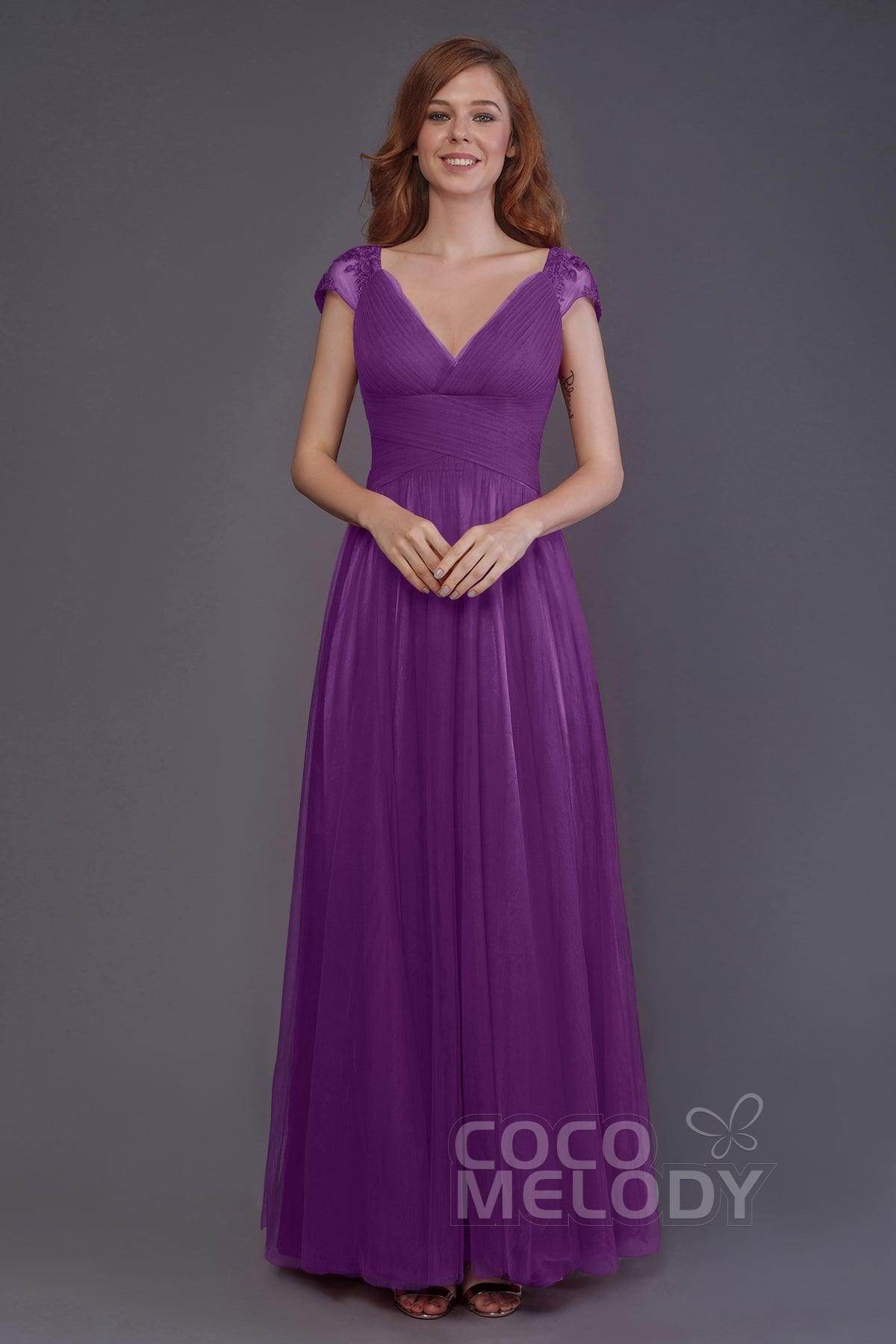 Sheath-Column Floor Length Tulle Bridesmaid Dress PR3510 - COCOMELODY