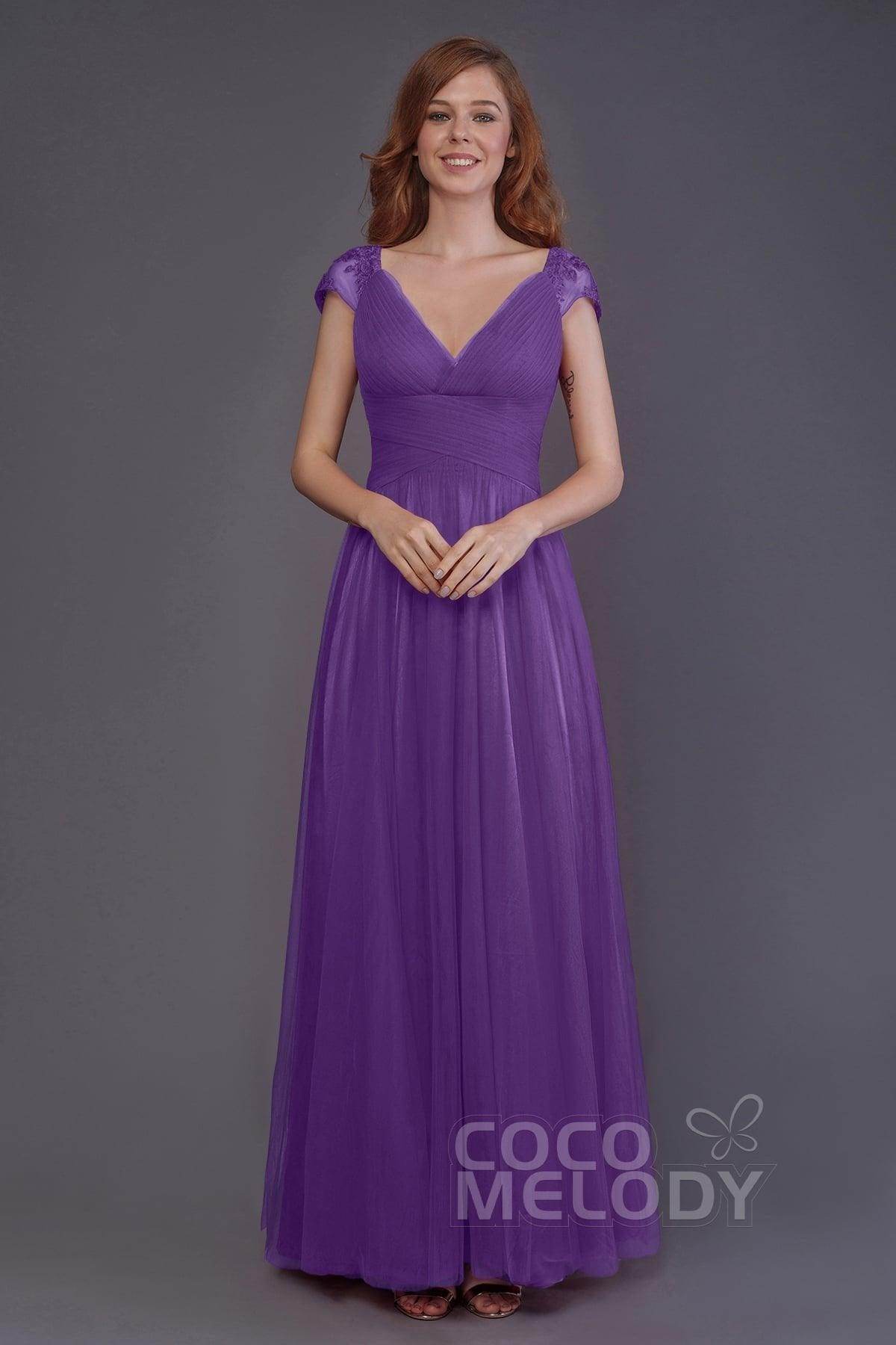 Sheath-Column Floor Length Tulle Bridesmaid Dress PR3510 - COCOMELODY