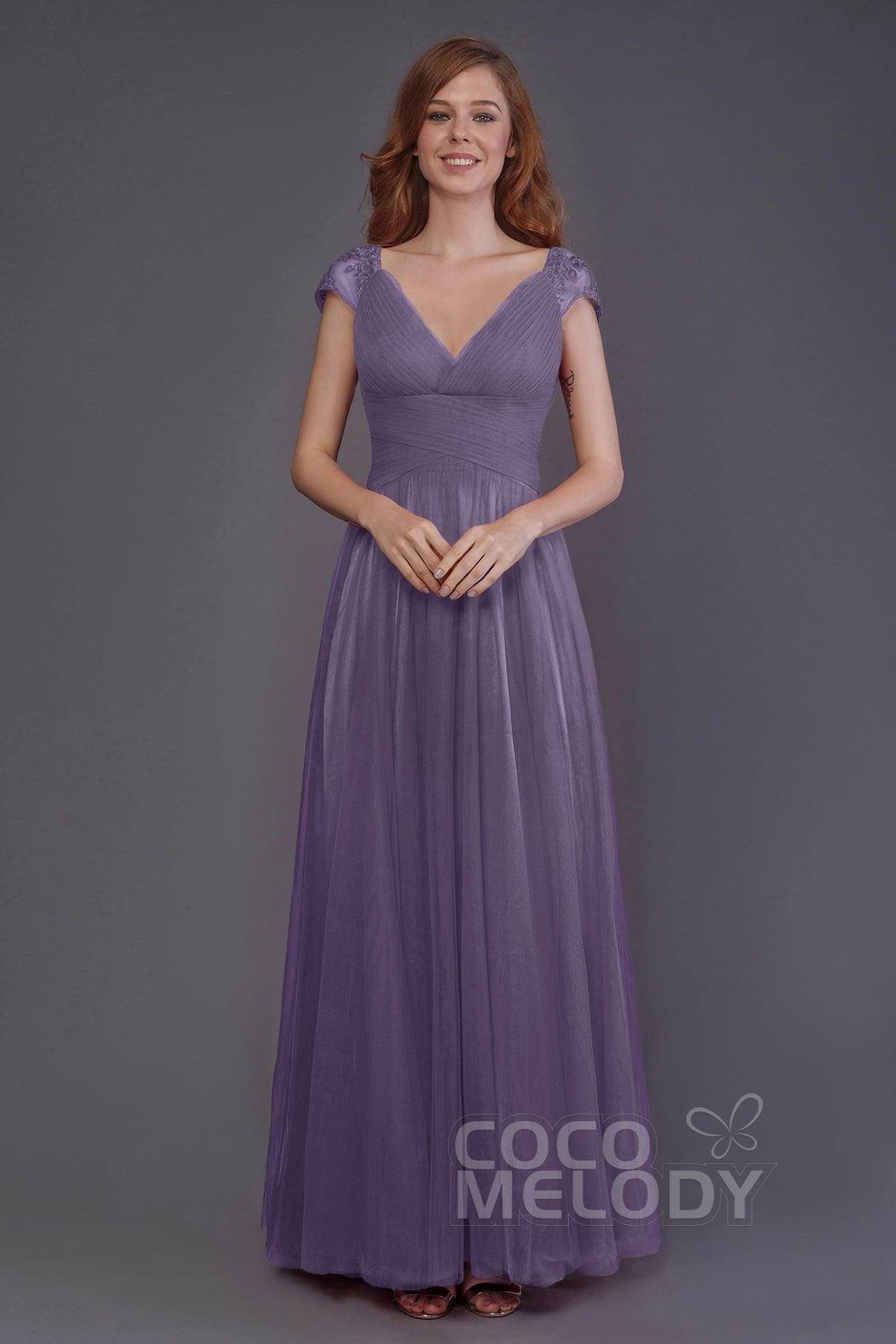 Sheath-Column Floor Length Tulle Bridesmaid Dress PR3510 - COCOMELODY