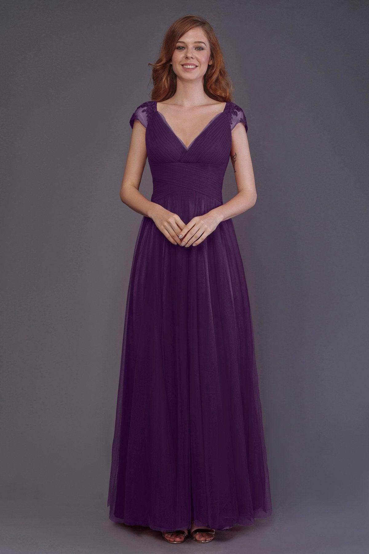 Sheath-Column Floor Length Tulle Bridesmaid Dress PR3510 - COCOMELODY