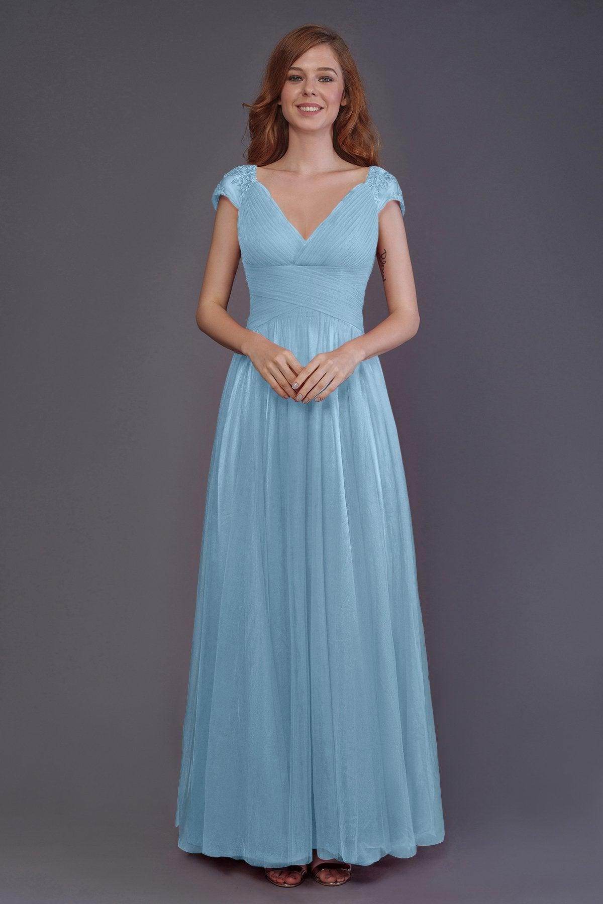 Sheath-Column Floor Length Tulle Bridesmaid Dress PR3510 - COCOMELODY