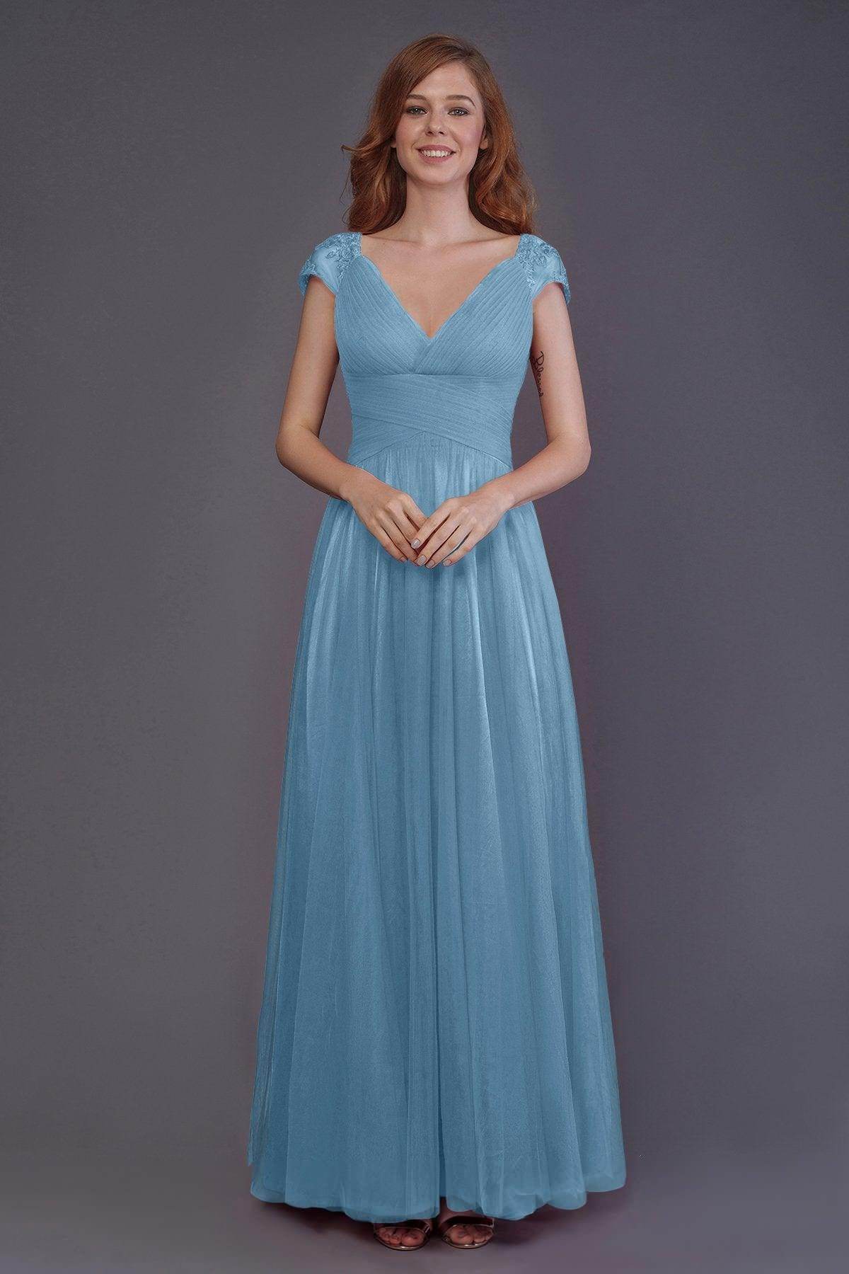 Sheath-Column Floor Length Tulle Bridesmaid Dress PR3510 - COCOMELODY