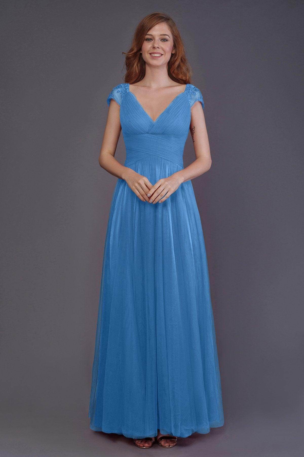 Sheath-Column Floor Length Tulle Bridesmaid Dress PR3510 - COCOMELODY