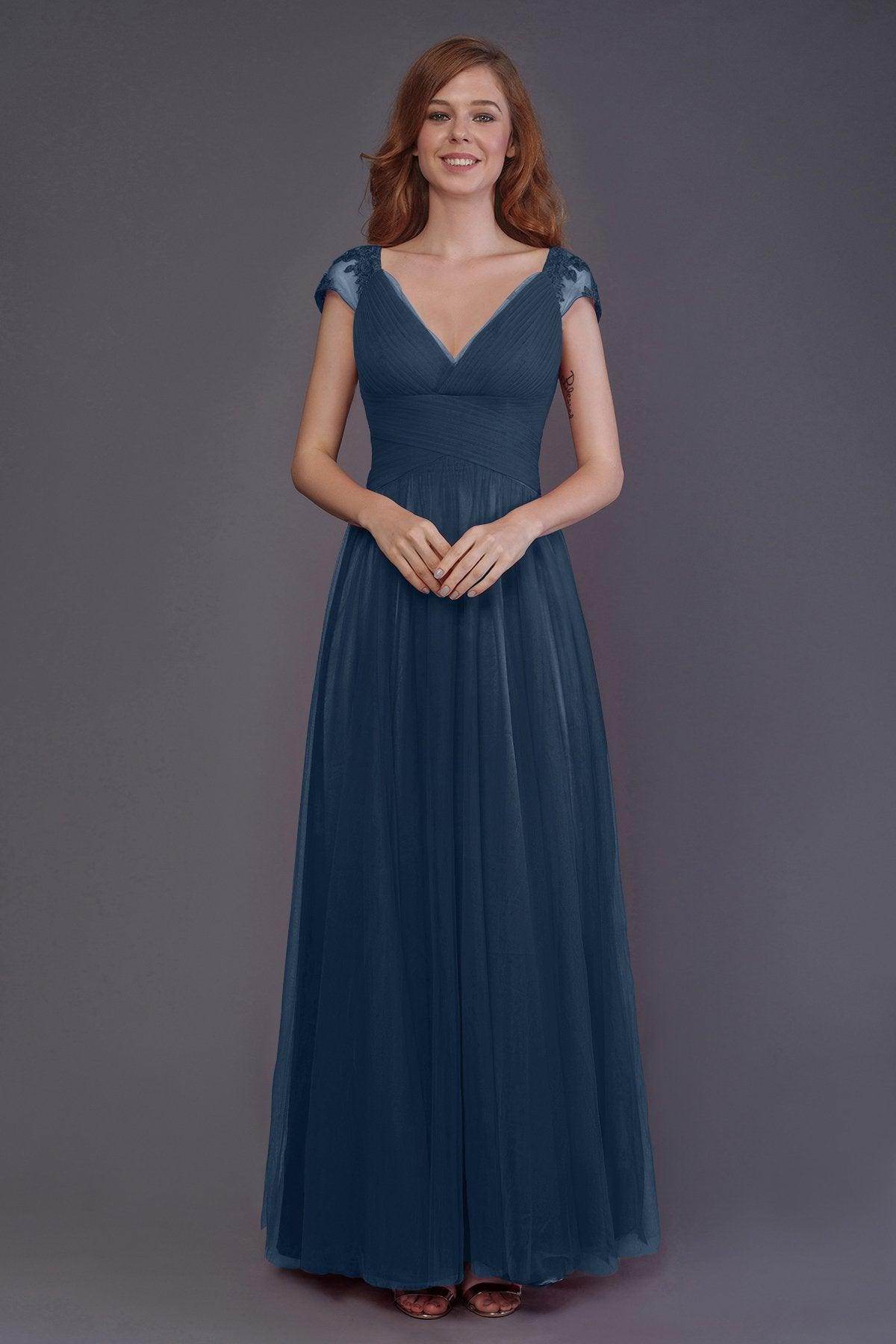 Sheath-Column Floor Length Tulle Bridesmaid Dress PR3510 - COCOMELODY