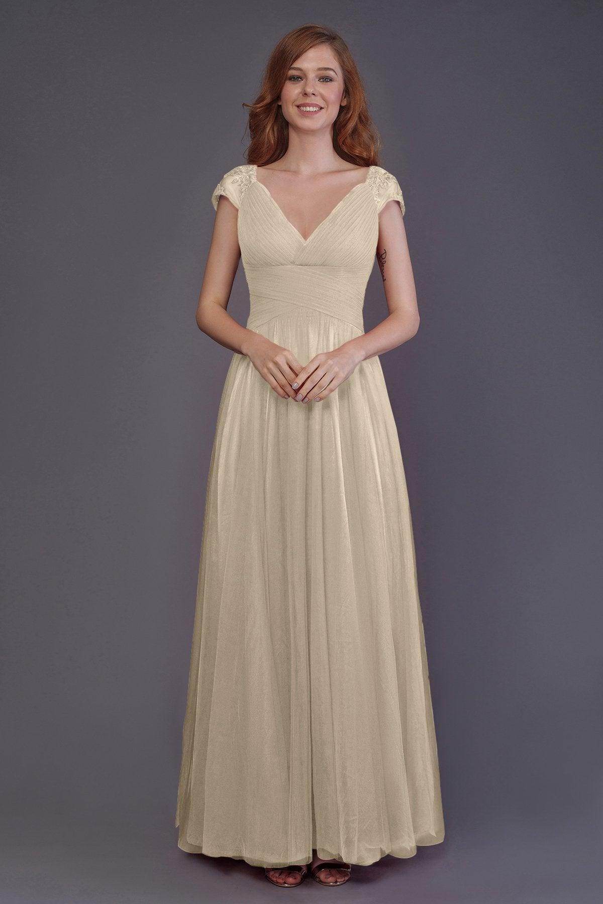 Sheath-Column Floor Length Tulle Bridesmaid Dress PR3510 - COCOMELODY