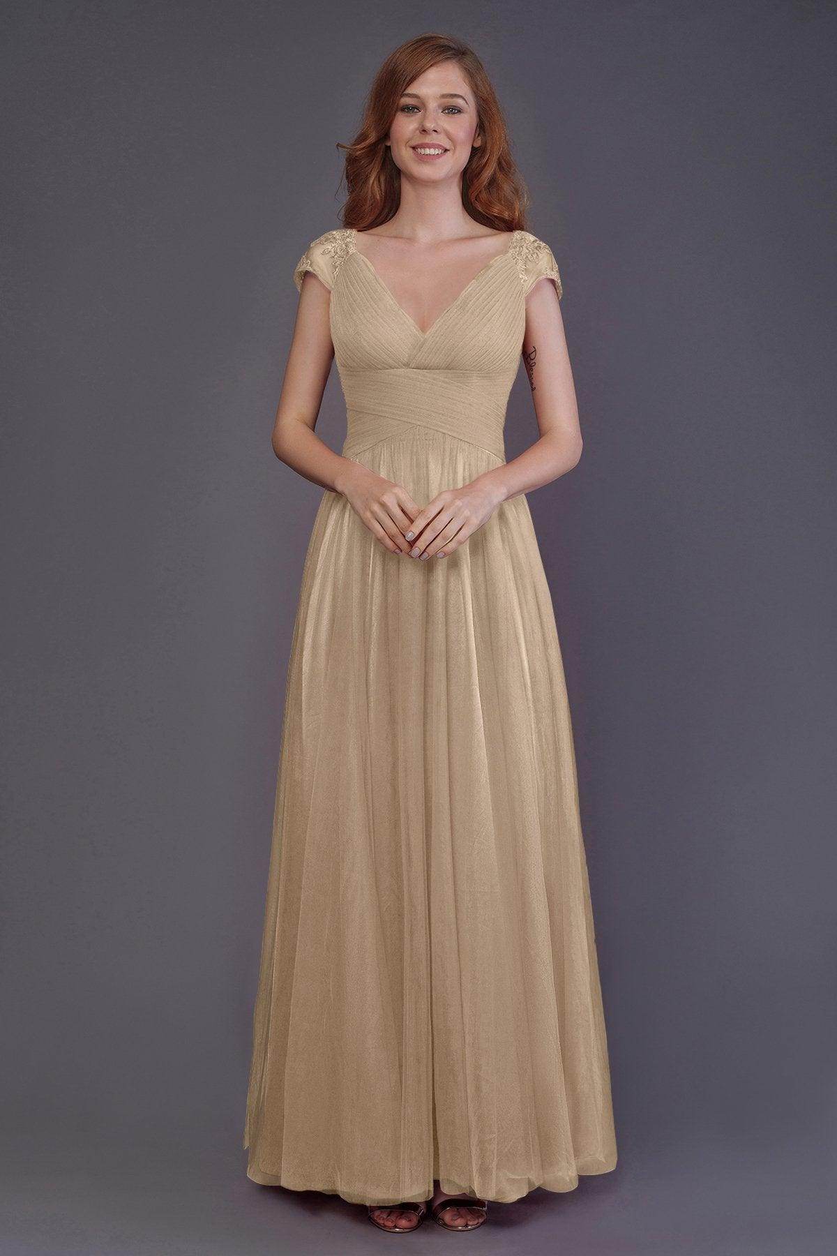 Sheath-Column Floor Length Tulle Bridesmaid Dress PR3510 - COCOMELODY