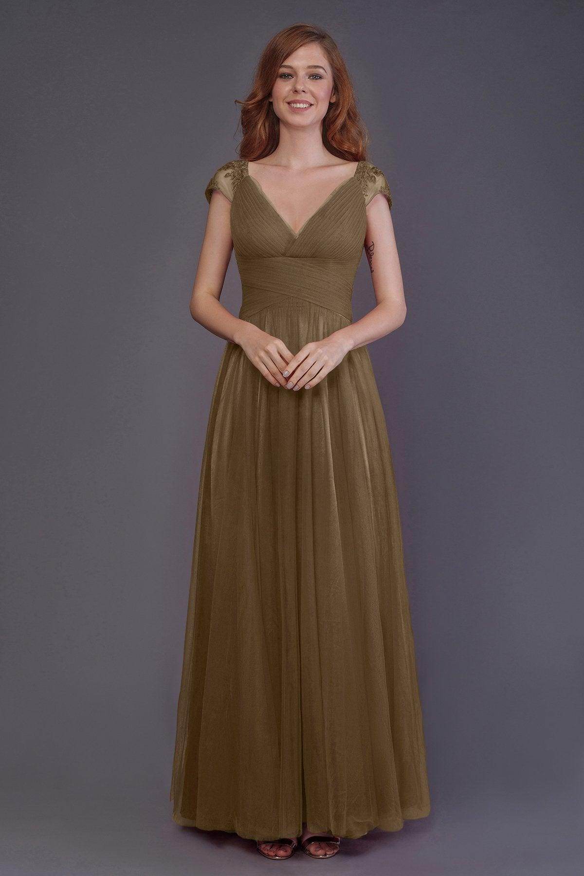 Sheath-Column Floor Length Tulle Bridesmaid Dress PR3510 - COCOMELODY