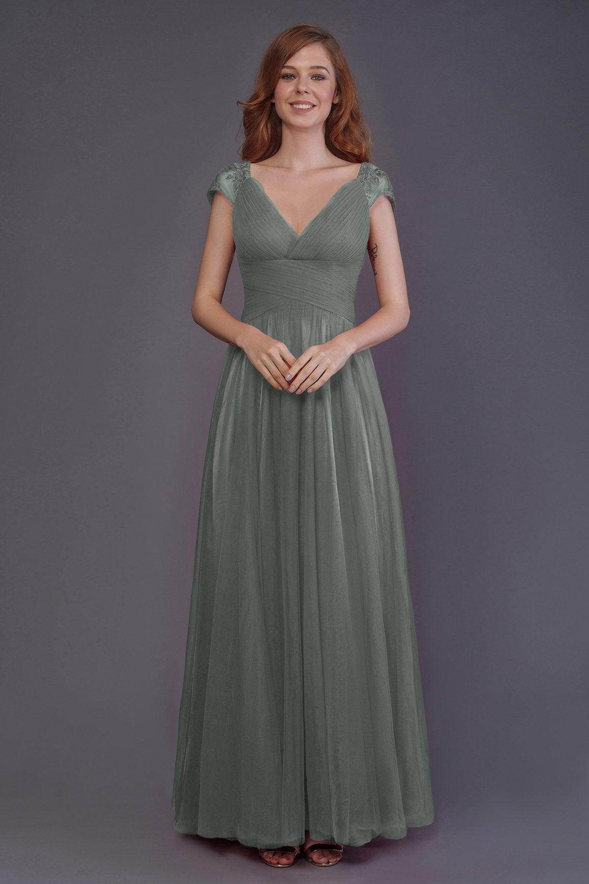 Sheath-Column Floor Length Tulle Bridesmaid Dress PR3510 - COCOMELODY