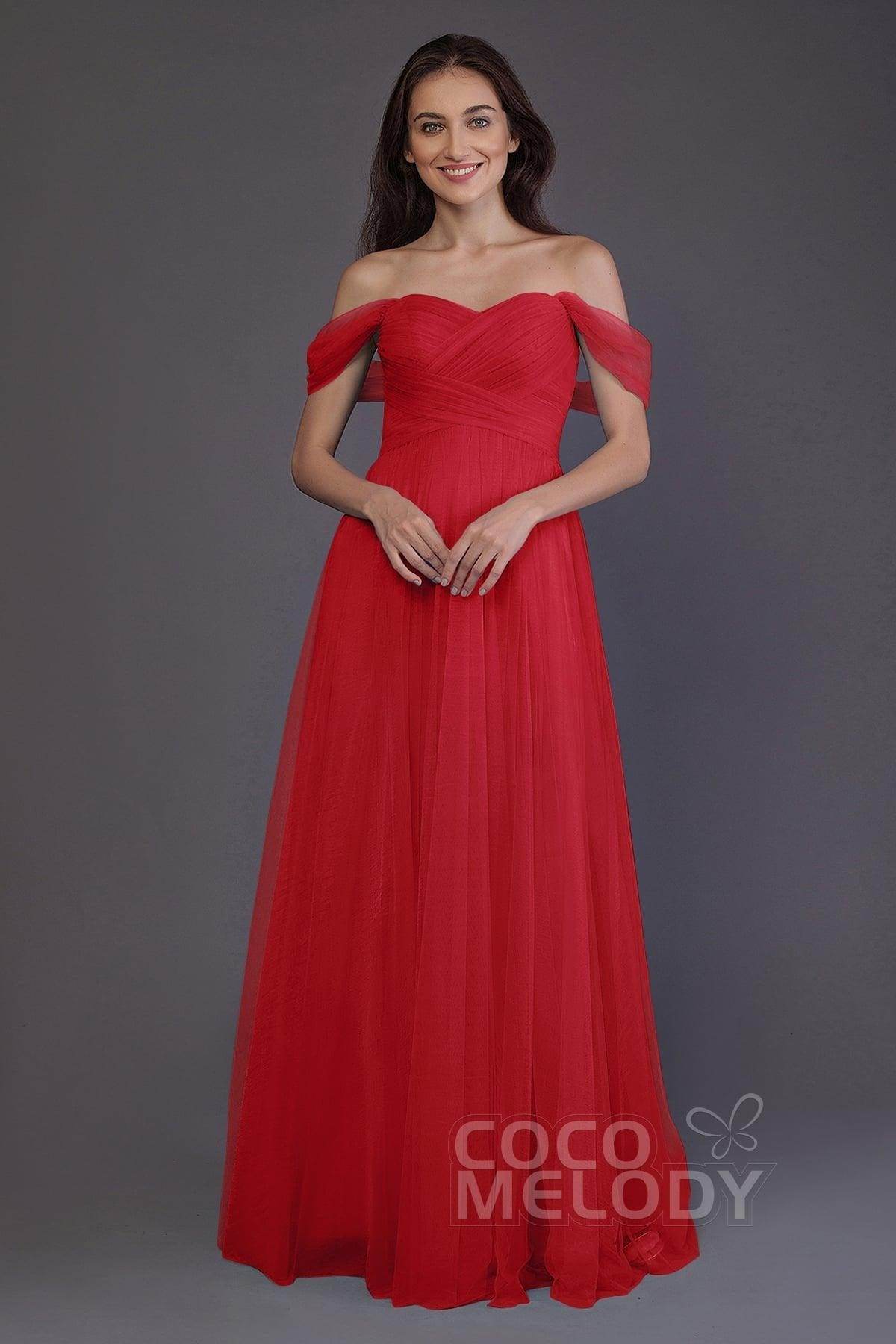 Sheath-Column Floor Length Tulle Bridesmaid Dress PR3512 - COCOMELODY